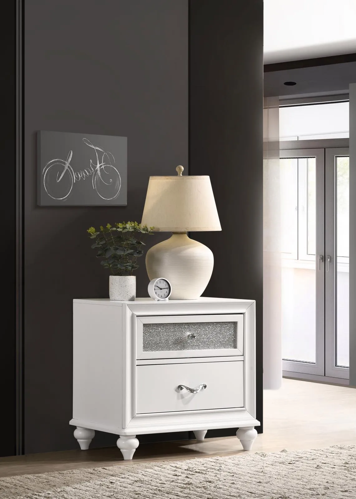 Barzini White 2-Drawer Nightstand