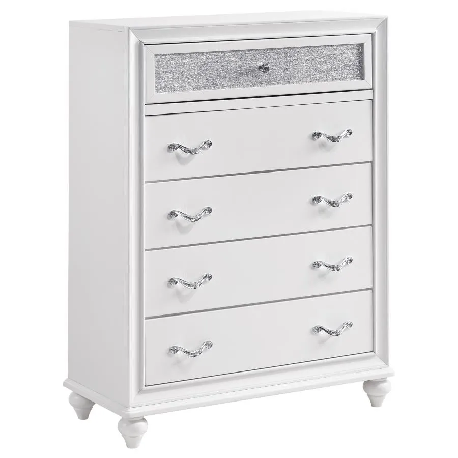 Barzini White 5-Piece Eastern King Upholstered Tufted Bedroom Set - Image 12