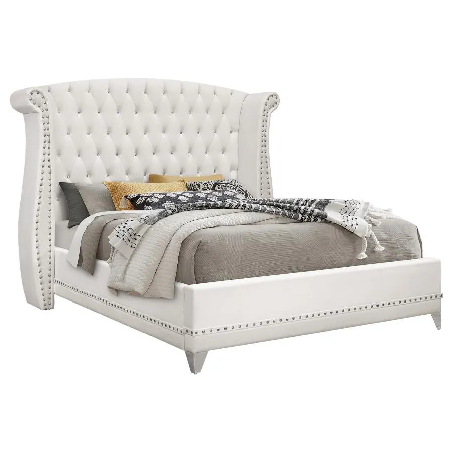 Barzini White 5-Piece Eastern King Upholstered Tufted Bedroom Set - Image 3