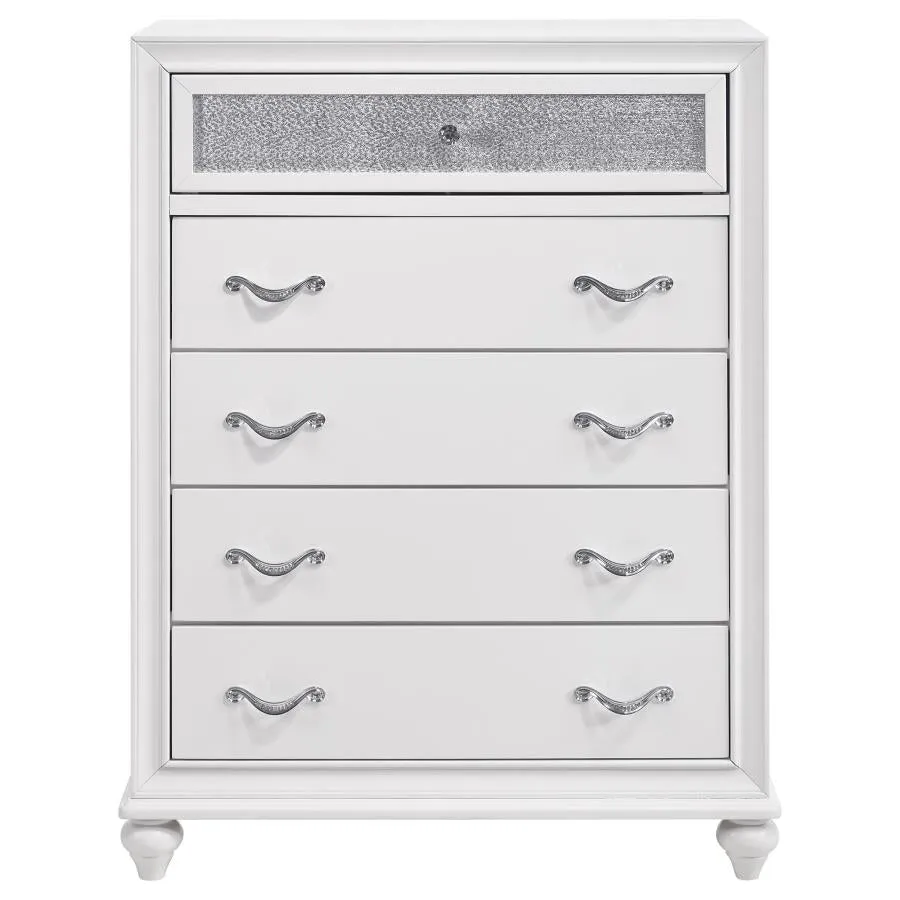 Barzini White 5-Piece Queen Upholstered Tufted Bedroom Set - Image 13