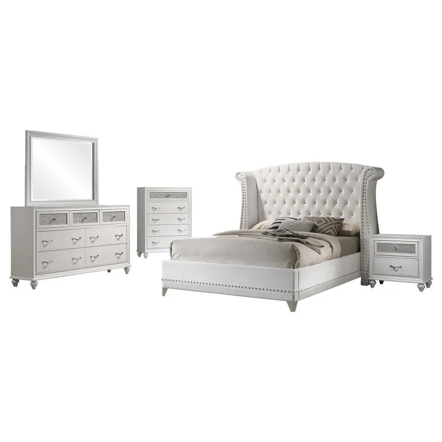 Barzini White 5-Piece Queen Upholstered Tufted Bedroom Set - Image 2