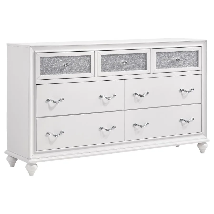 Barzini White 5-Piece Queen Upholstered Tufted Bedroom Set - Image 7
