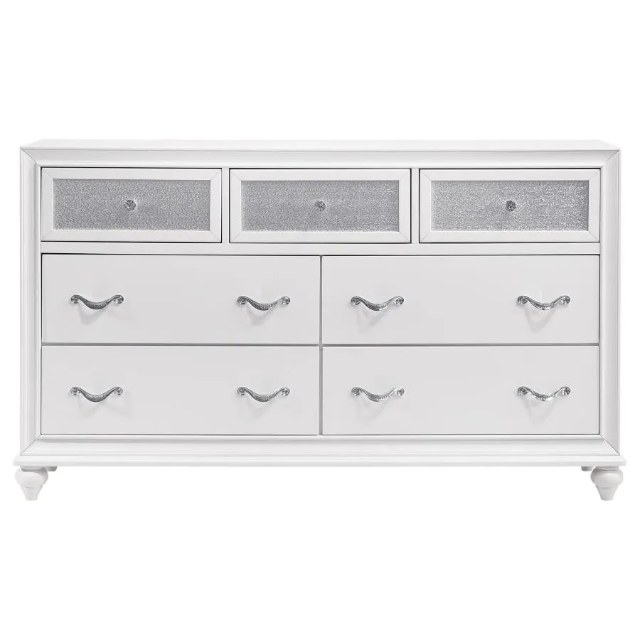Barzini White 5-Piece Queen Upholstered Tufted Bedroom Set - Image 8