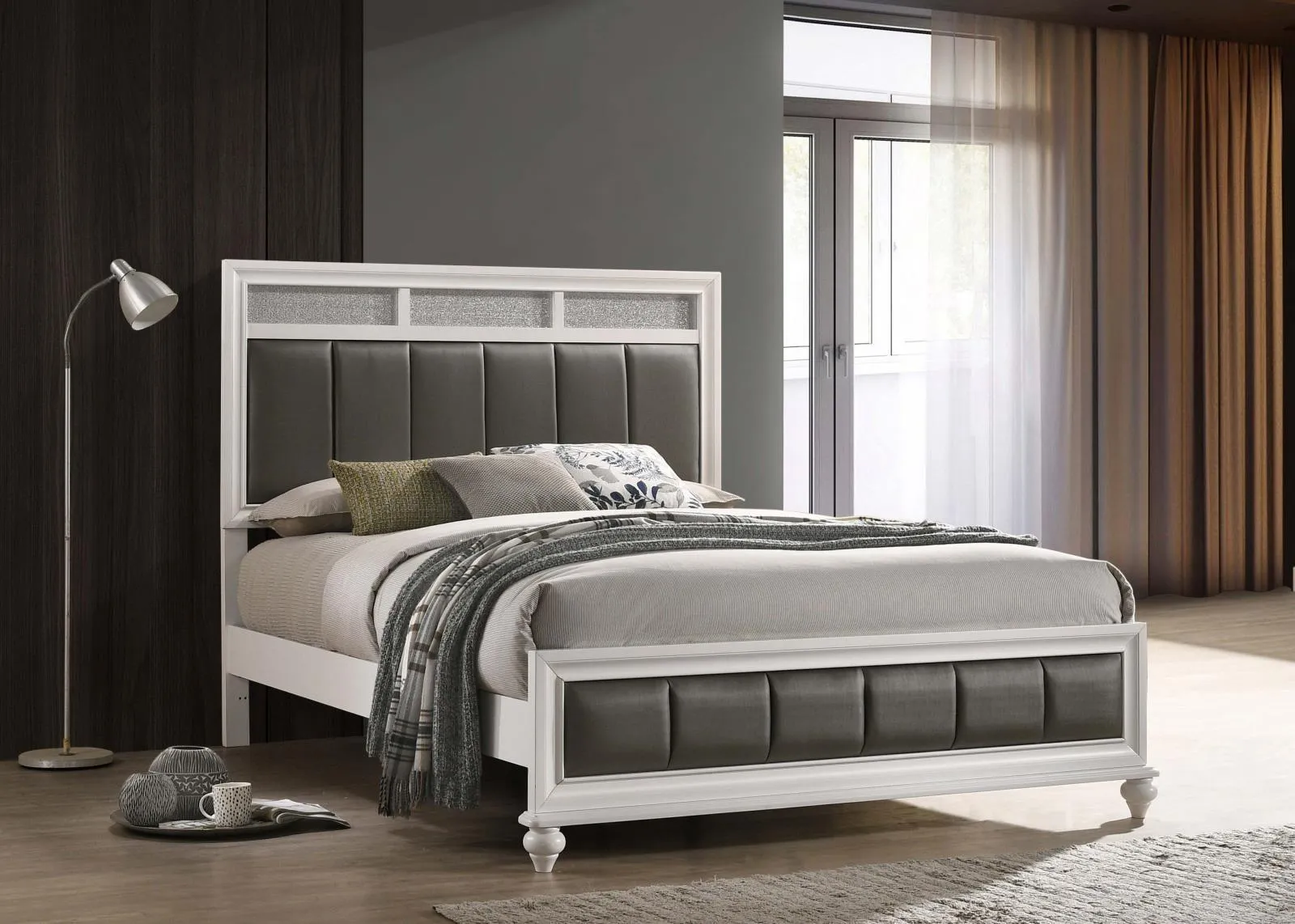 Barzini White Queen Upholstered Panel Bed