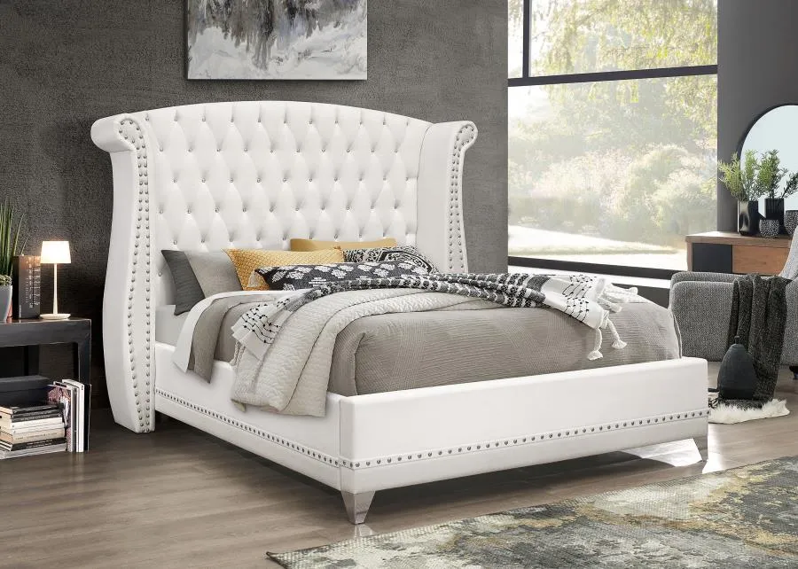 Barzini White Tufted Upholstered Wingback Eastern King Bed