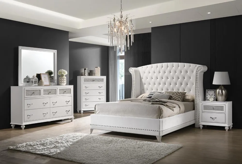 Barzini White Tufted Upholstered Wingback Queen Bed - Image 3