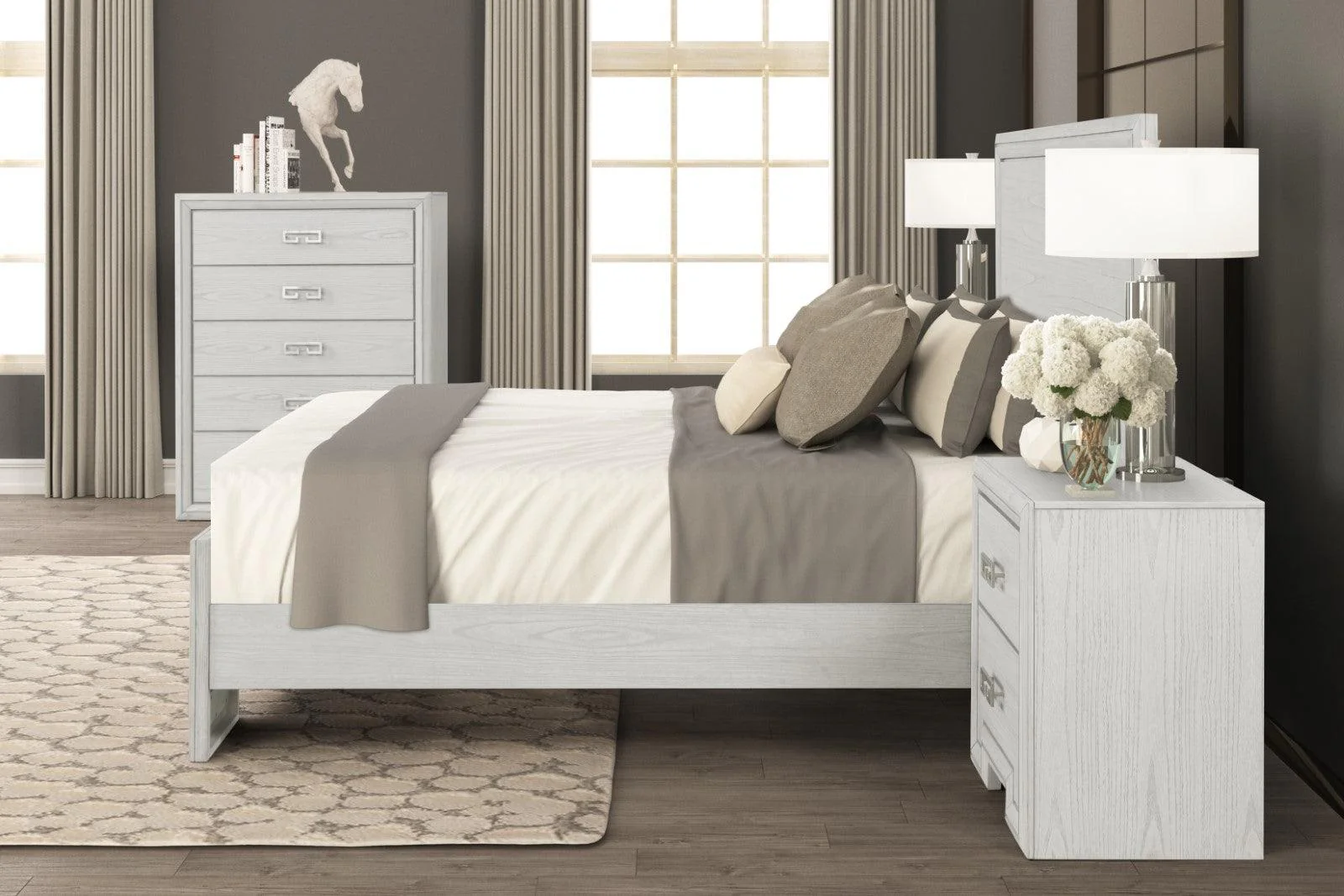 Basilone Rustic White Queen Bed - Image 2