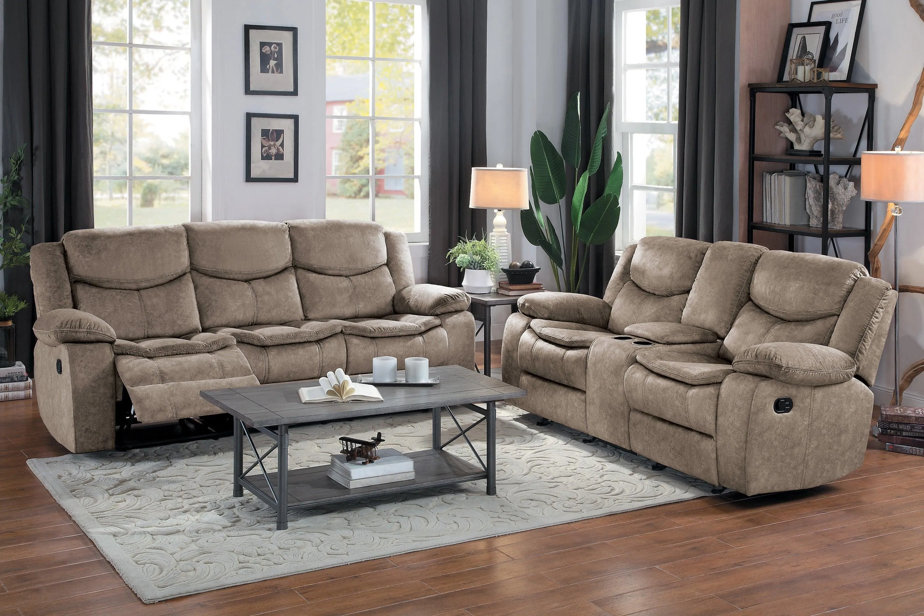 Bastrop Brown Fabric Double Reclining Sofa - Image 3