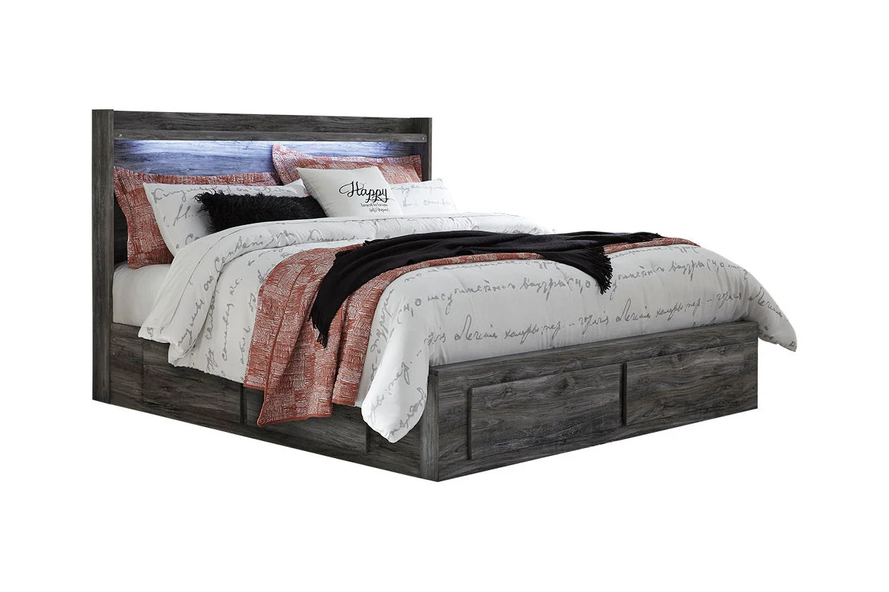 Baystorm Gray King LED Storage Platform Bed with 4 Drawers