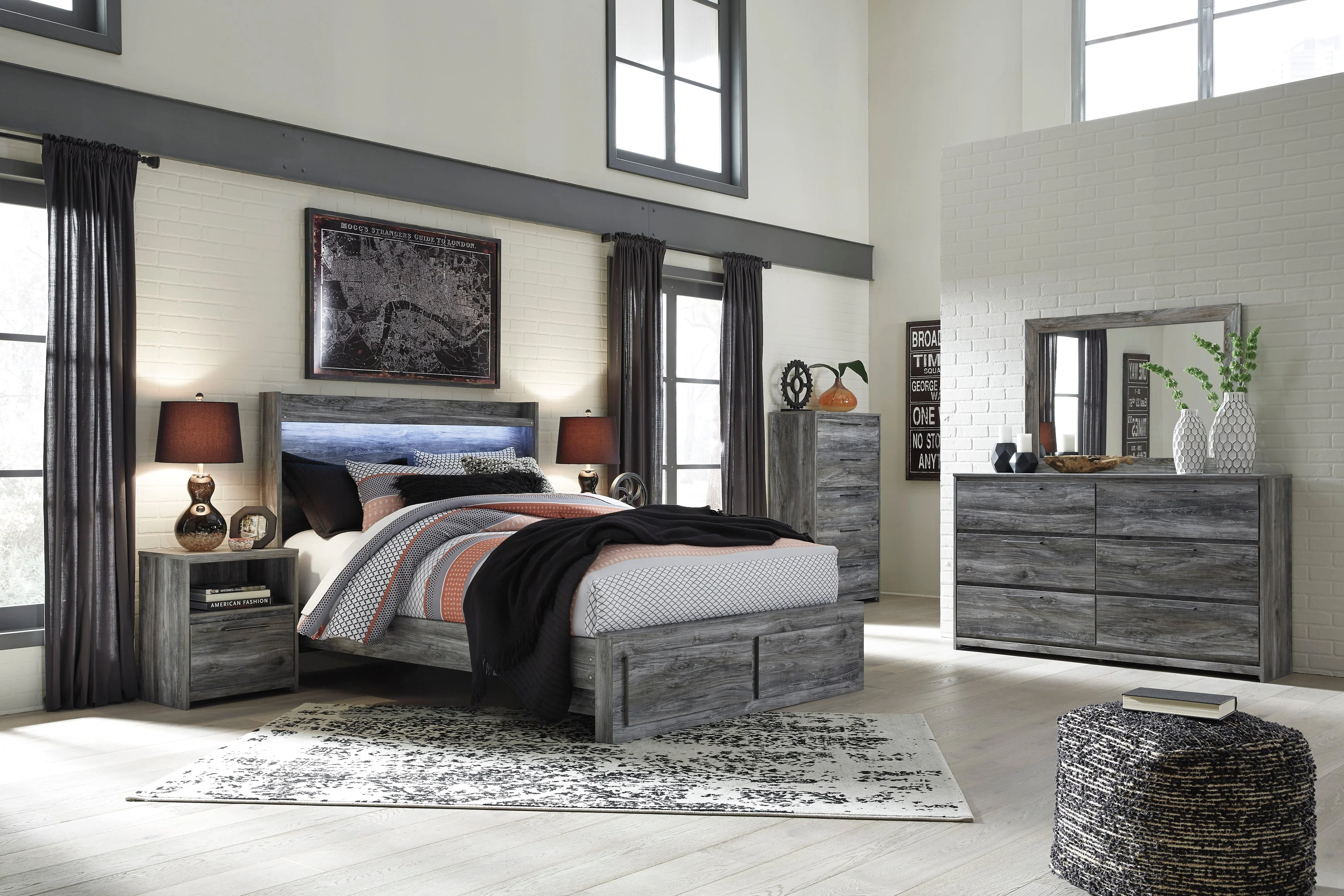 Baystorm Gray LED Storage Platform Bedroom Set - Image 2