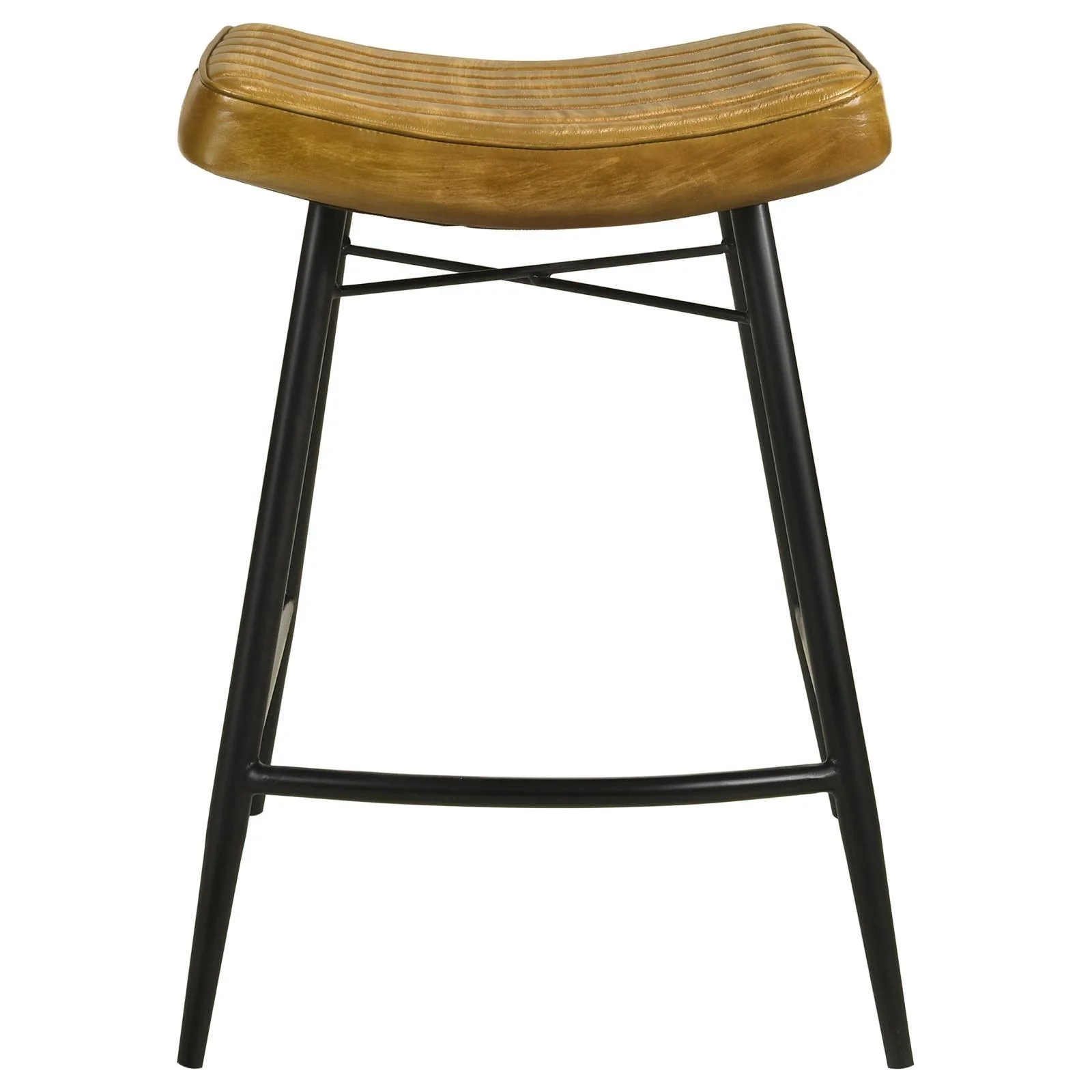 Bayu Leather Camel and Black Upholstered Saddle Seat Backless Counter Height Stool Antique (Set of 2)