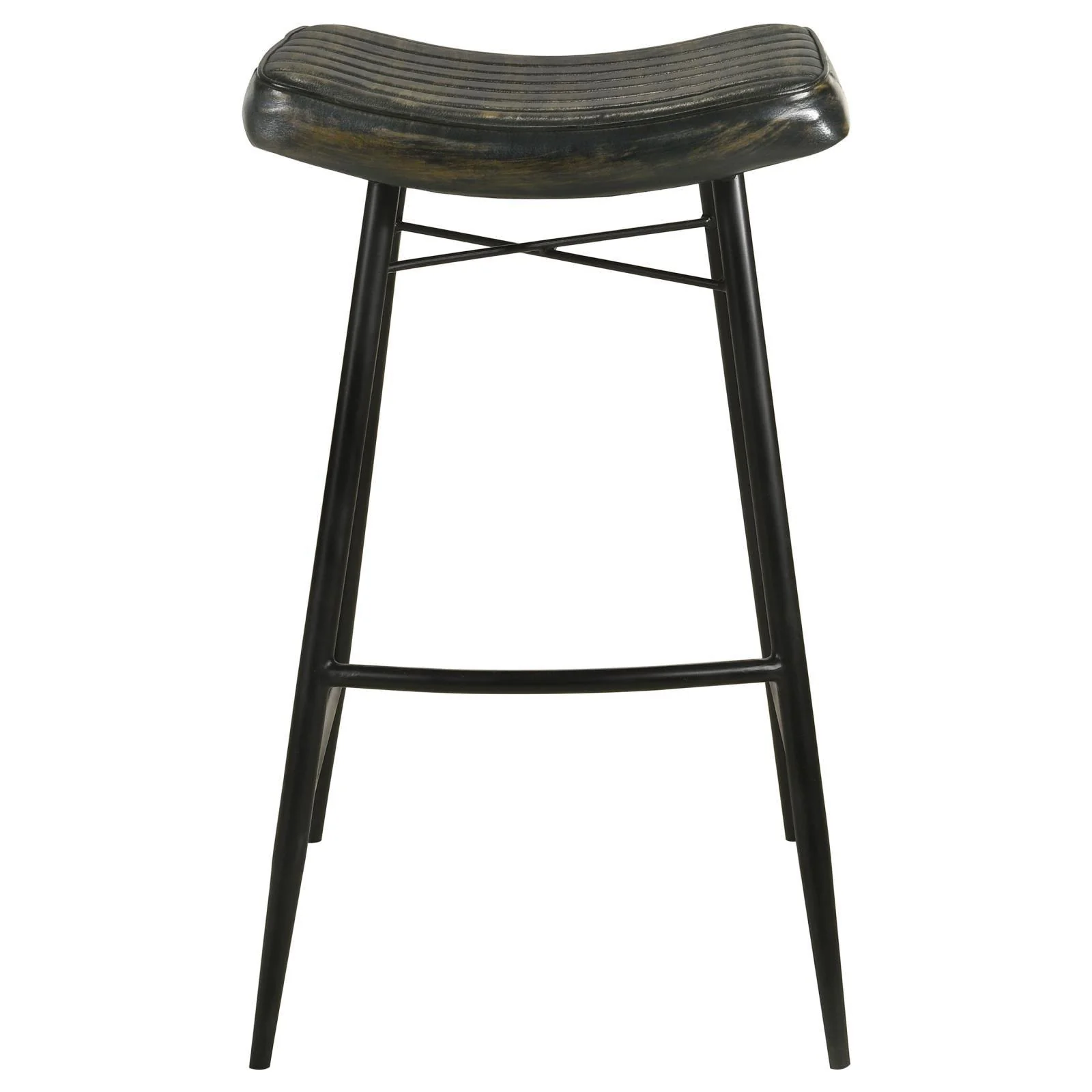 Bayu Leather Espresso and Black Upholstered Saddle Seat Backless Bar Stool Antique (Set of 2) - Image 2