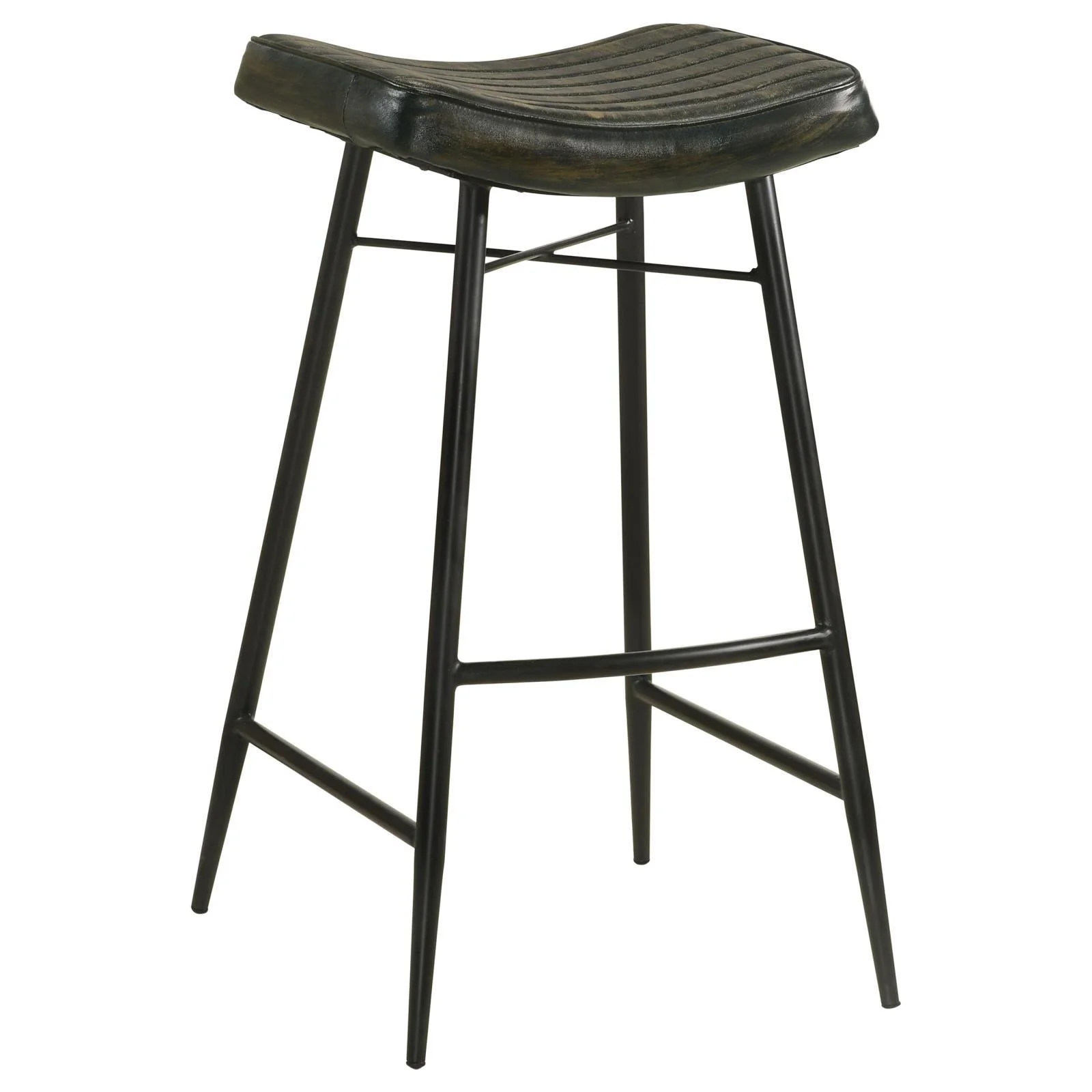 Bayu Leather Espresso and Black Upholstered Saddle Seat Backless Bar Stool Antique (Set of 2) - Image 3