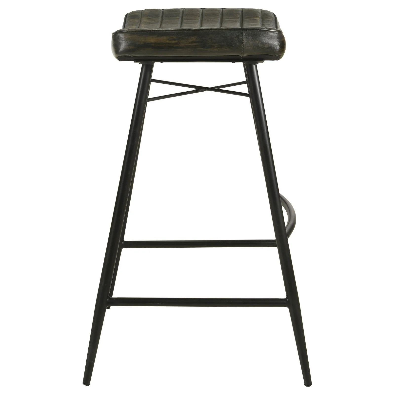 Bayu Leather Espresso and Black Upholstered Saddle Seat Backless Bar Stool Antique (Set of 2) - Image 4