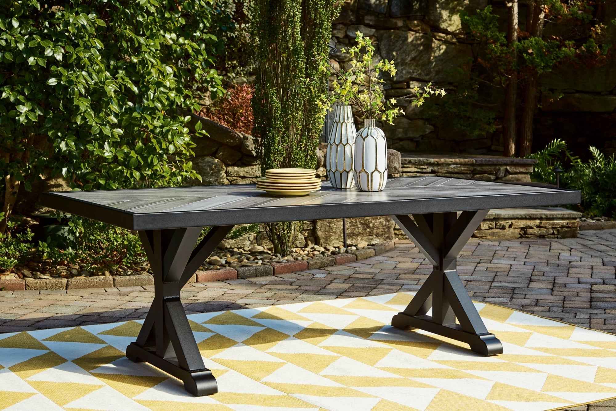 Beachcroft Black/Light Gray Outdoor Dining Table and 6 Chairs - Image 22