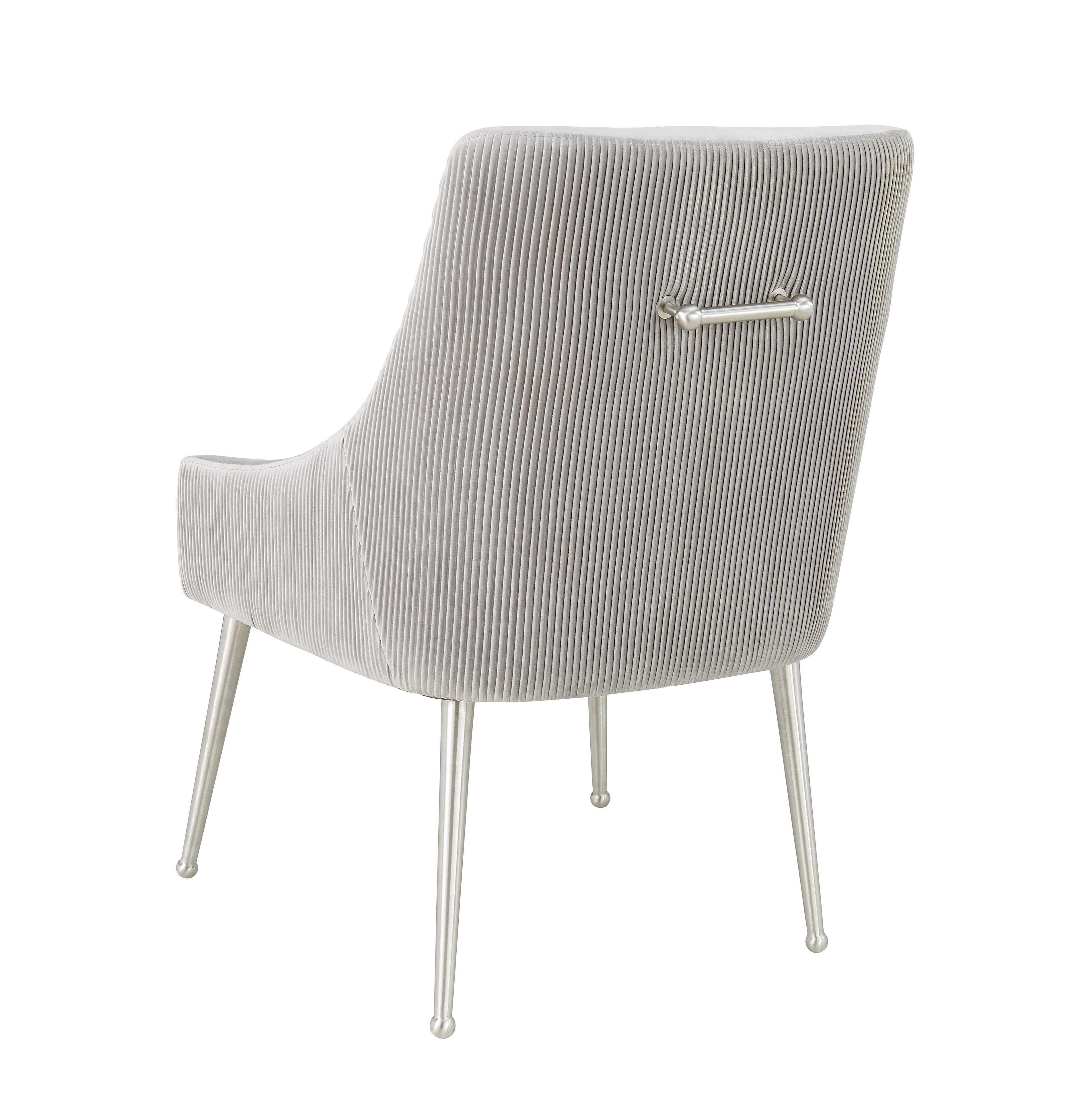 Beatrix Pleated Light Grey Velvet Side Chair - Silver Legs - Image 5