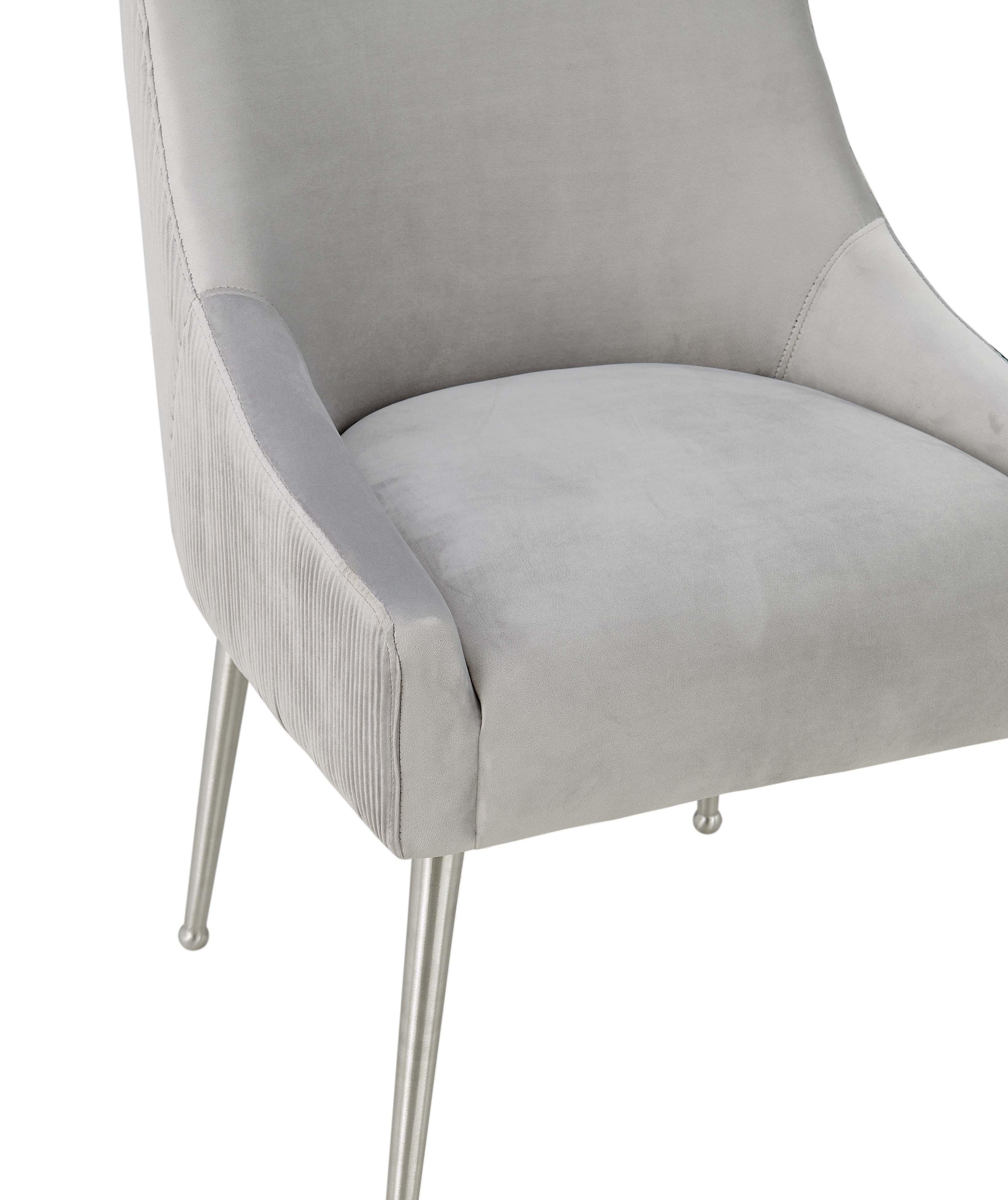 Beatrix Pleated Light Grey Velvet Side Chair - Silver Legs - Image 6