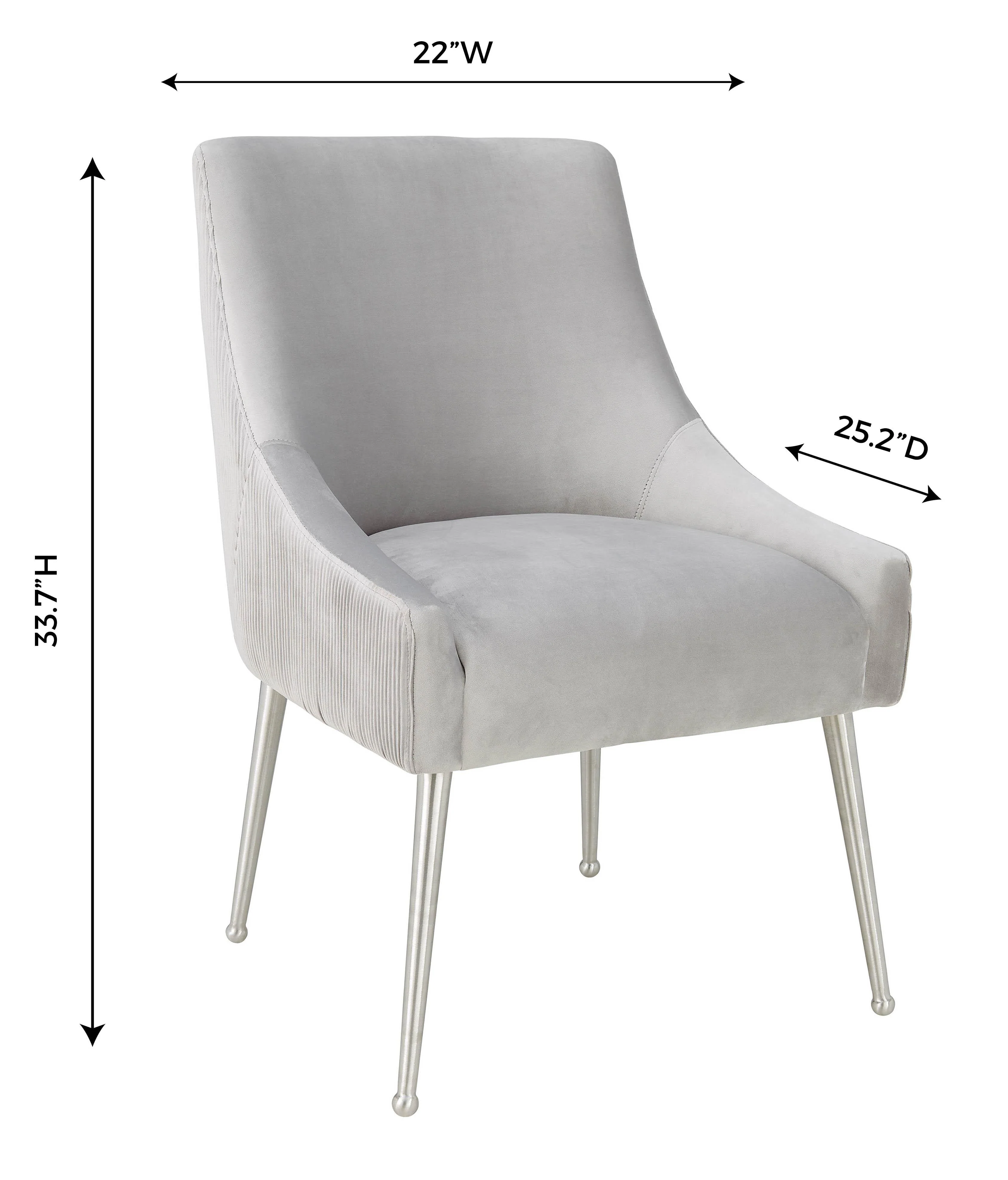 Beatrix Pleated Light Grey Velvet Side Chair - Silver Legs - Image 8