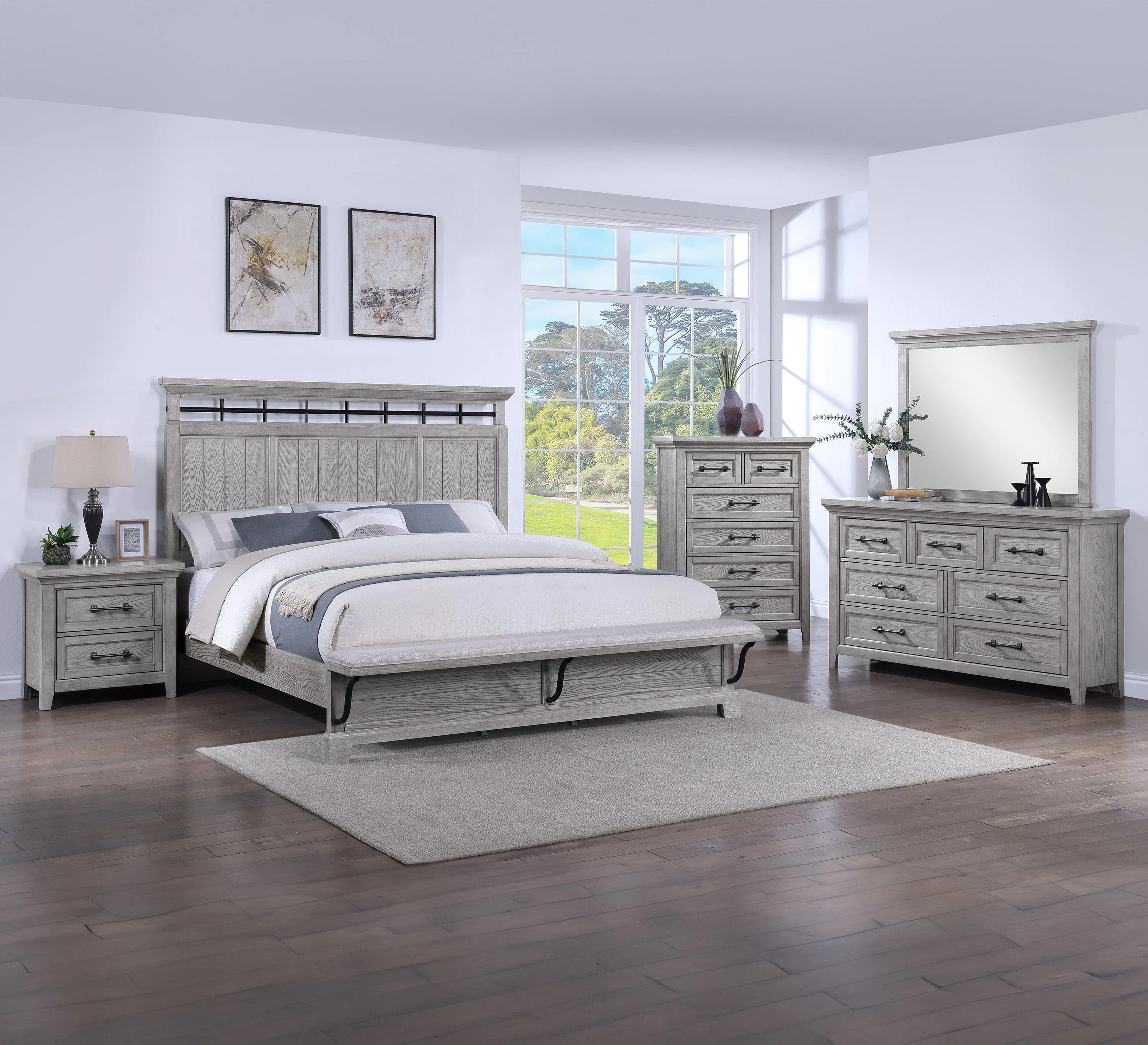 Beckett Rustic Gray King Footboard Bench Panel Bed - Image 2