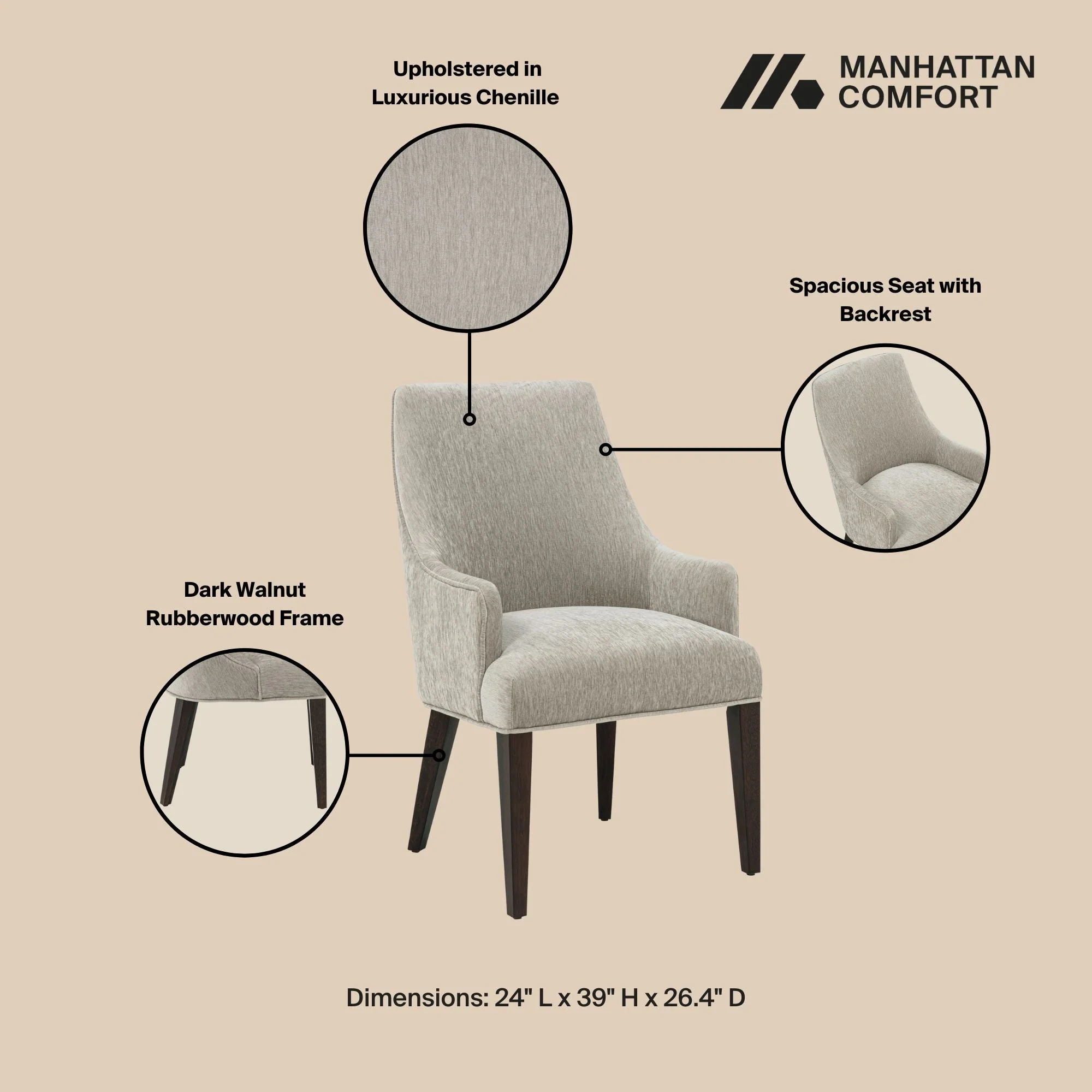 Beever Dining Armchair in Taupe - Image 4