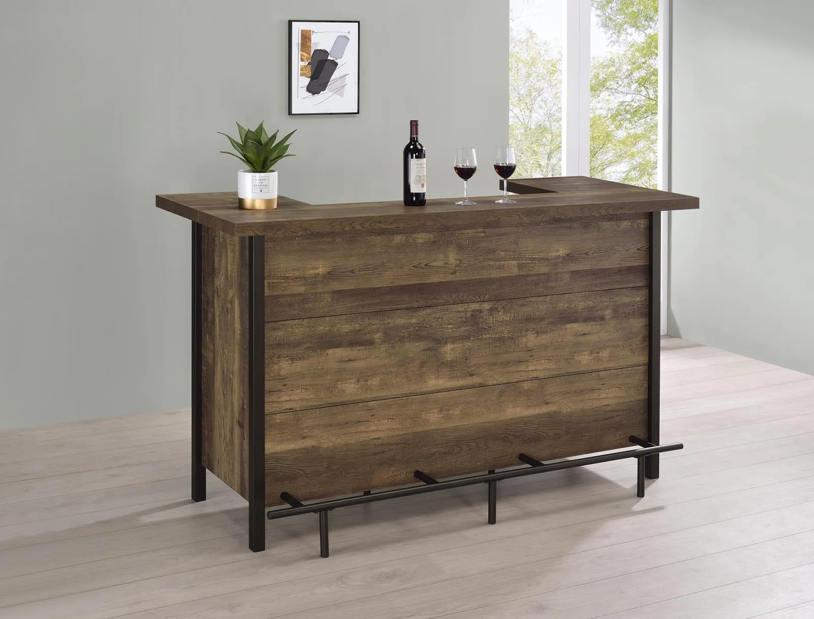 Bellemore Rustic Oak Rectangular Storage Bar Unit - Image 2