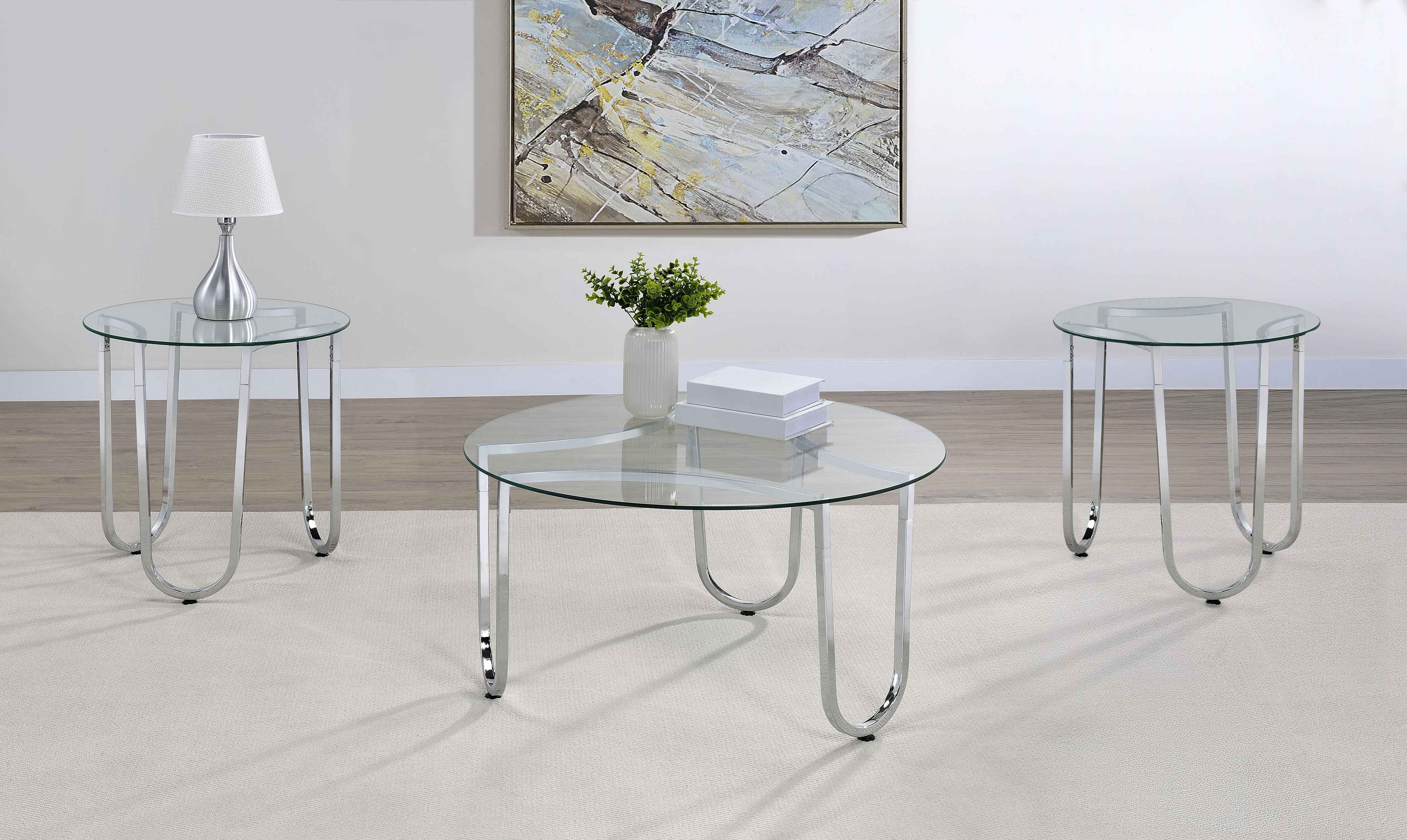Beller Chrome 3-piece Round Tempered Glass Top Coffee Table Set