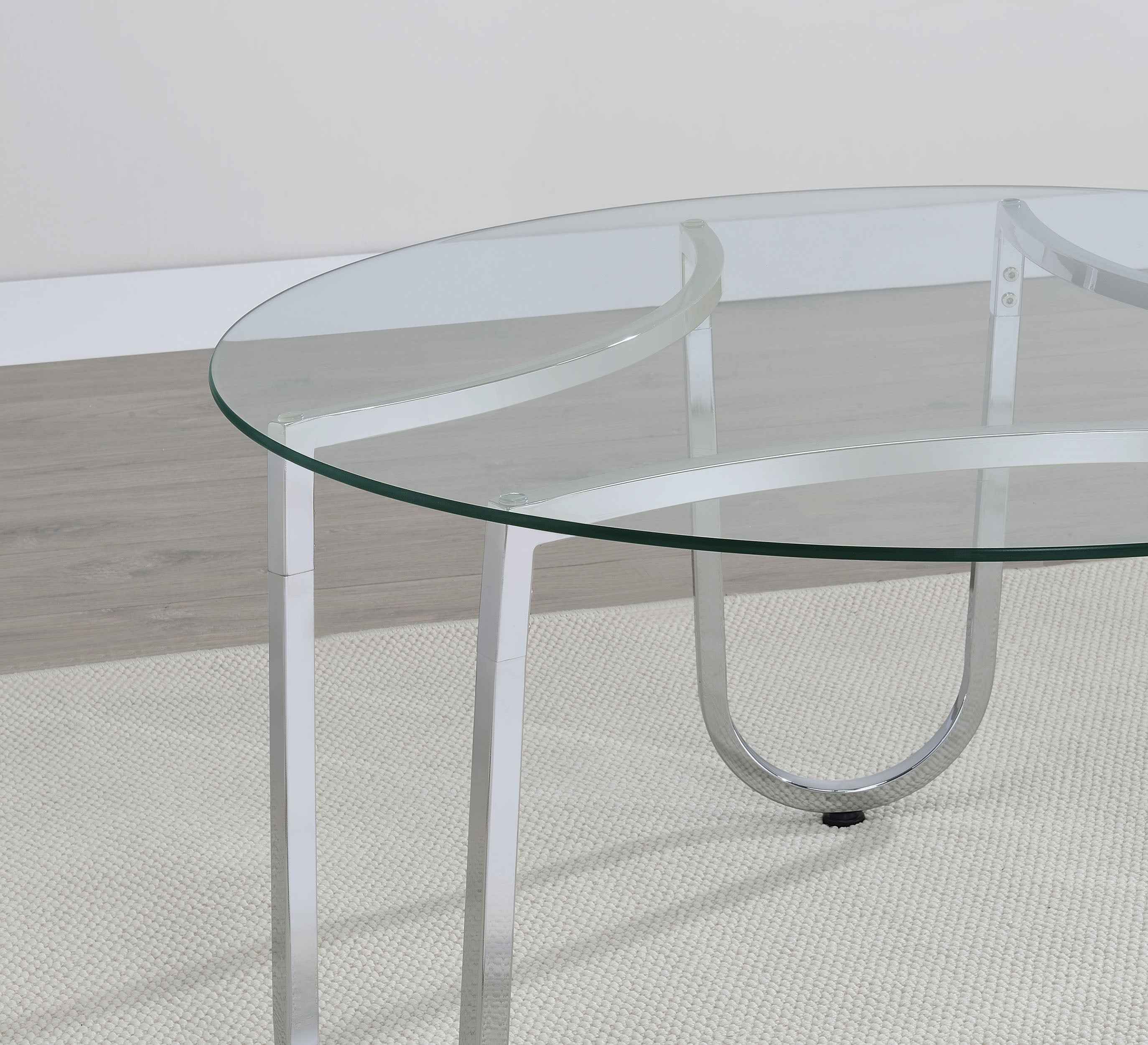 Beller Chrome Round Tempered Glass Top Cocktail Coffee Table - Image 6