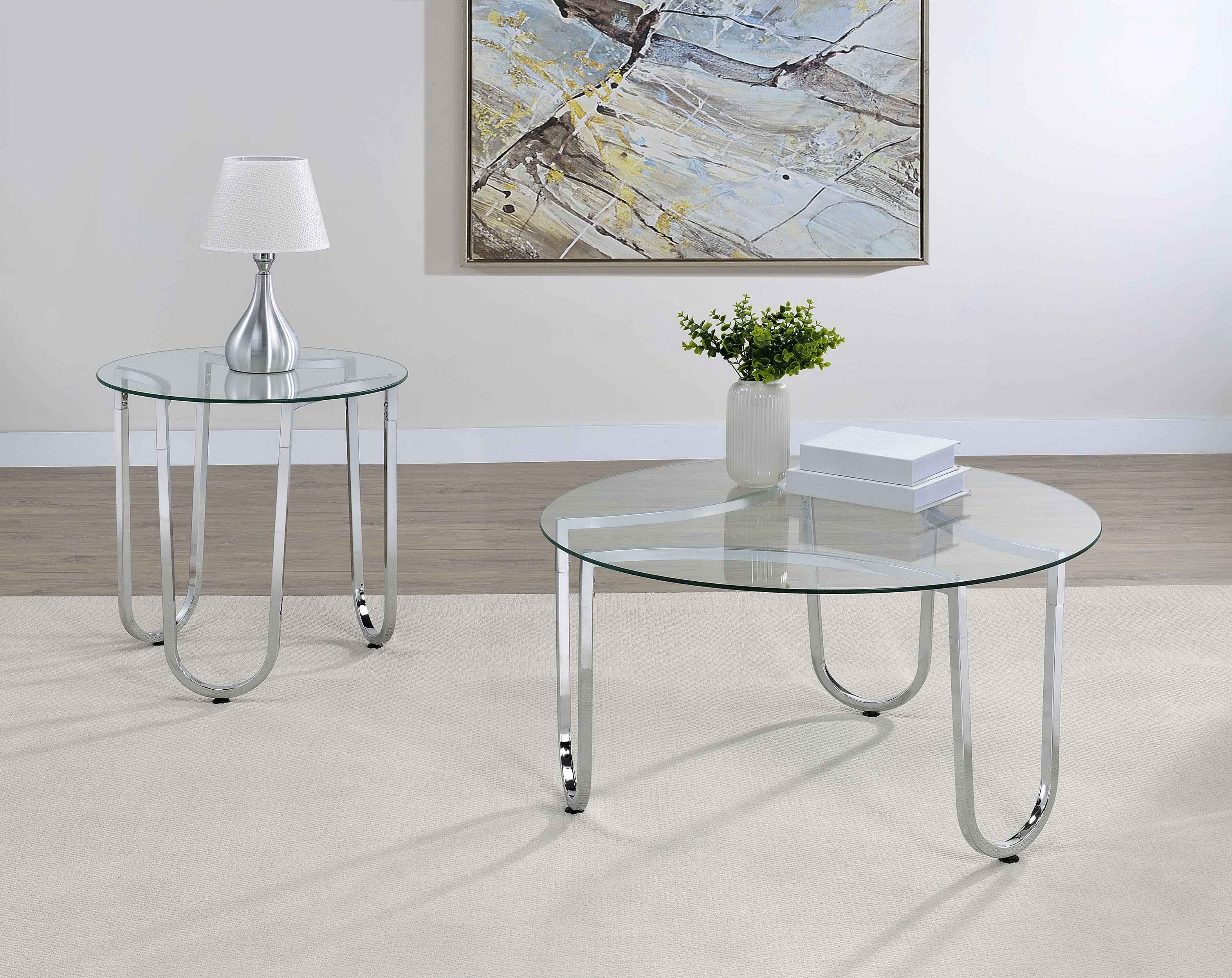 Beller Chrome Round Tempered Glass Top Cocktail Coffee Table - Image 8