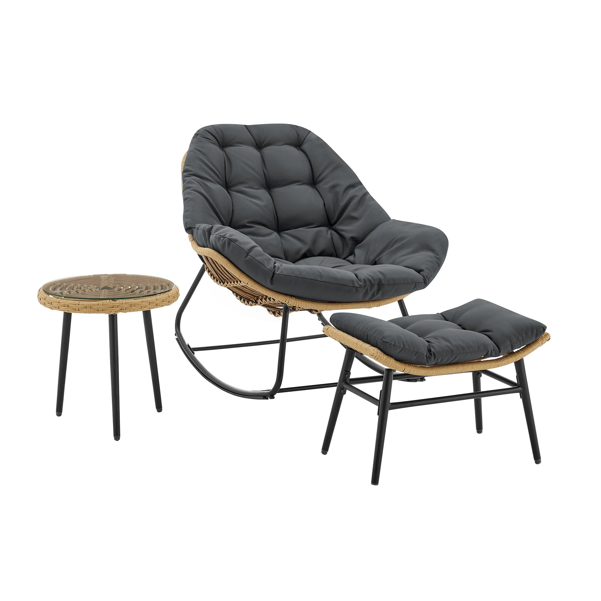 Benson 3-Piece Patio Rocking Chair with Ottoman and Table in Grey - Image 7