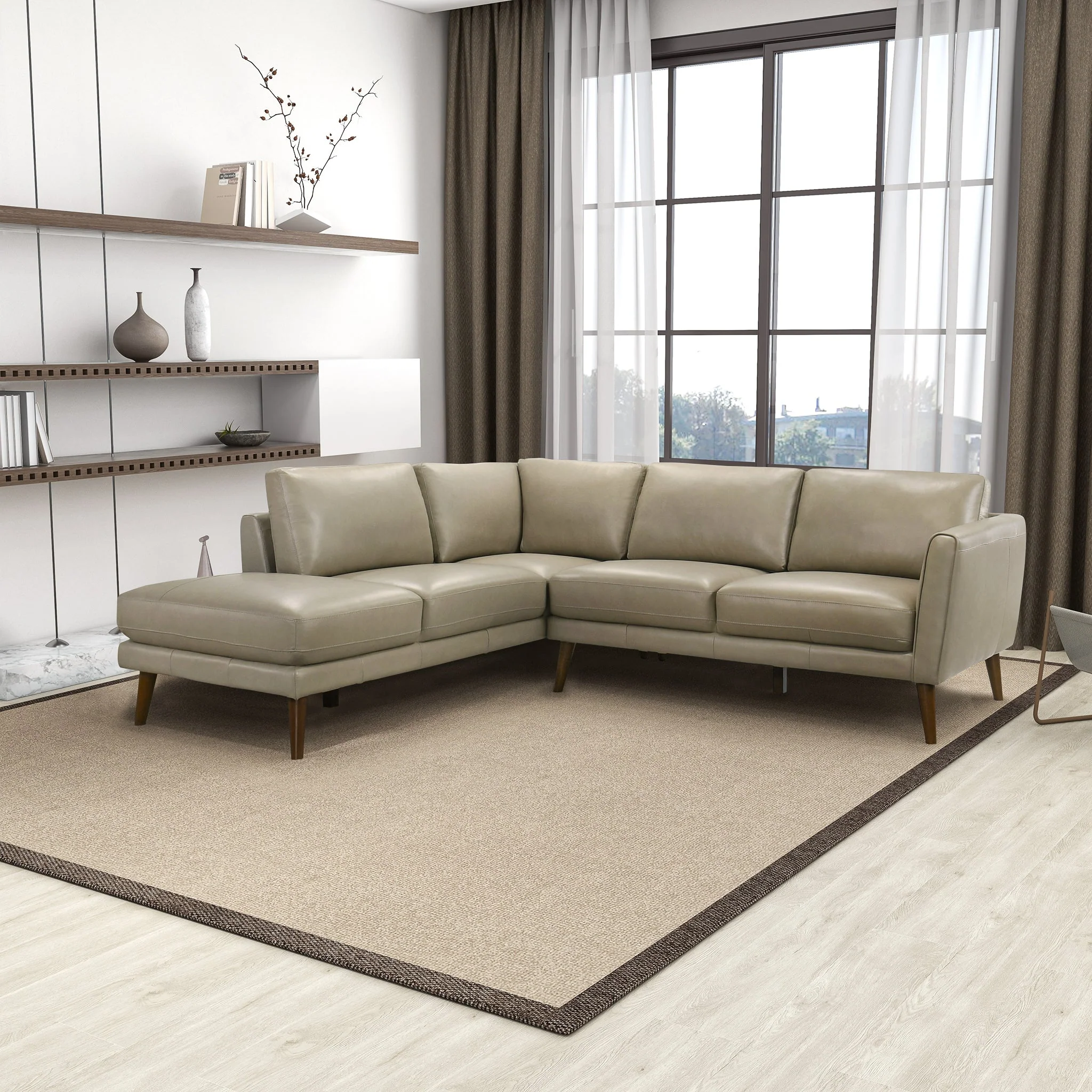 Benson Beige Leather Sectional Sofa Left Facing Chaise - Image 4