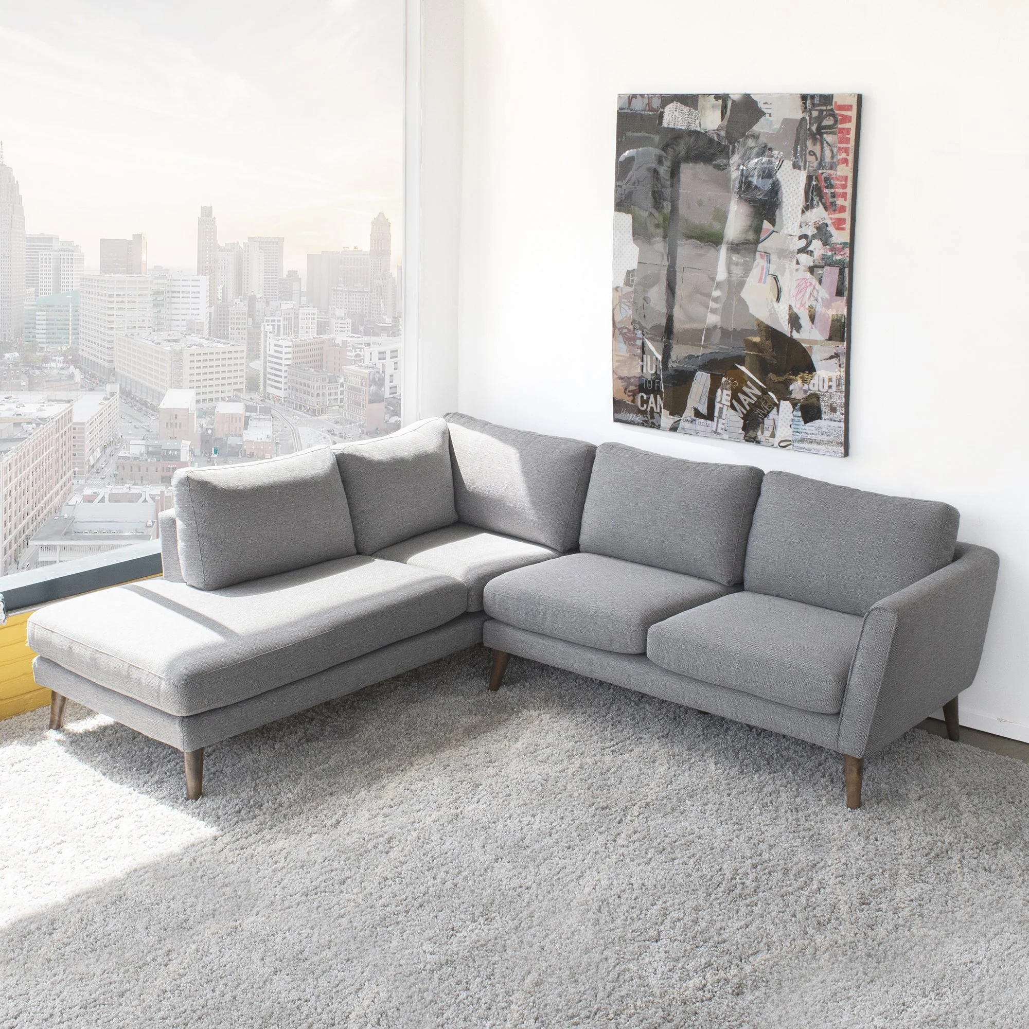 Benson Grey Fabric Sectional Sofa Left Facing Chaise - Image 2