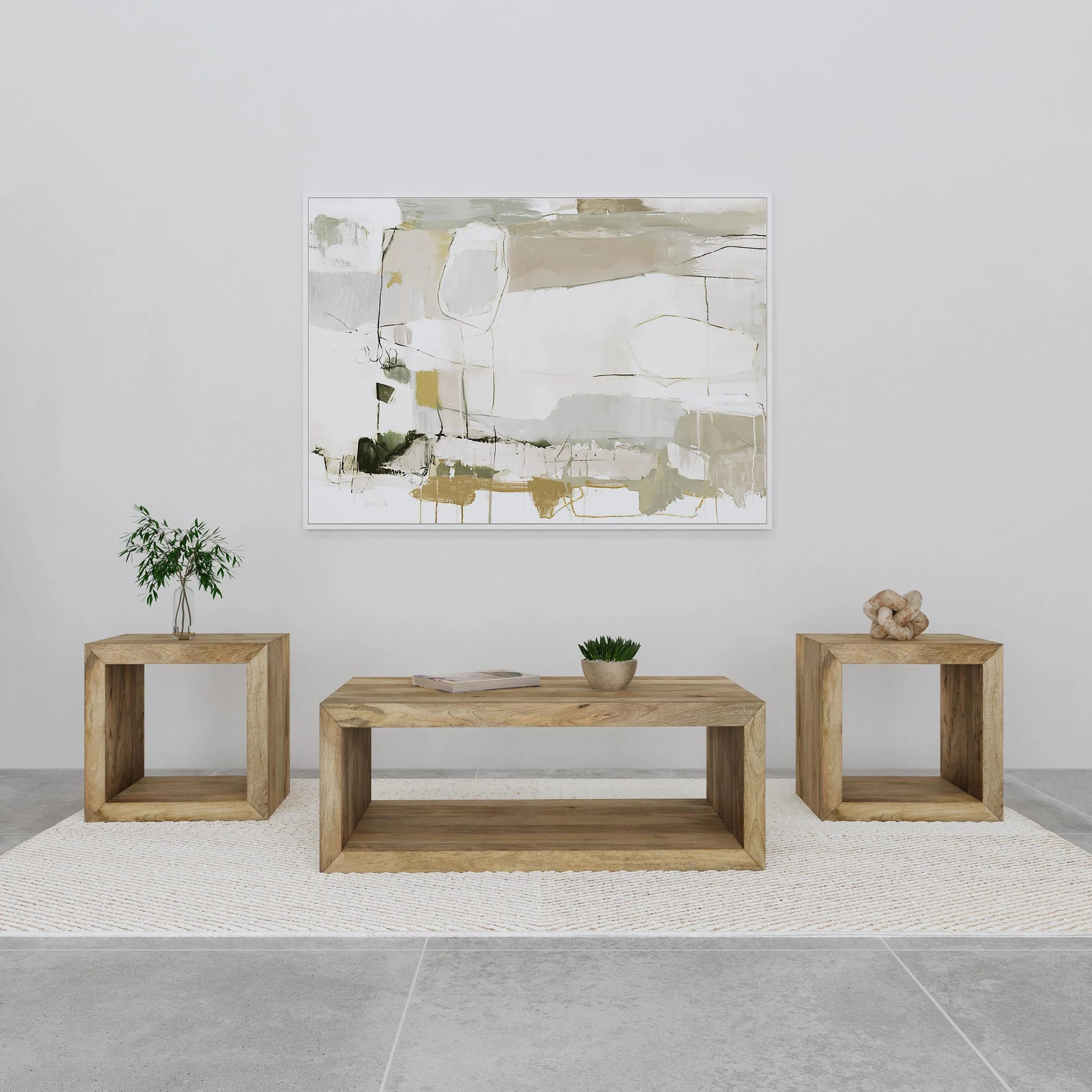 Benton Natural 3-Piece Solid Mango Coffee and End Table Set