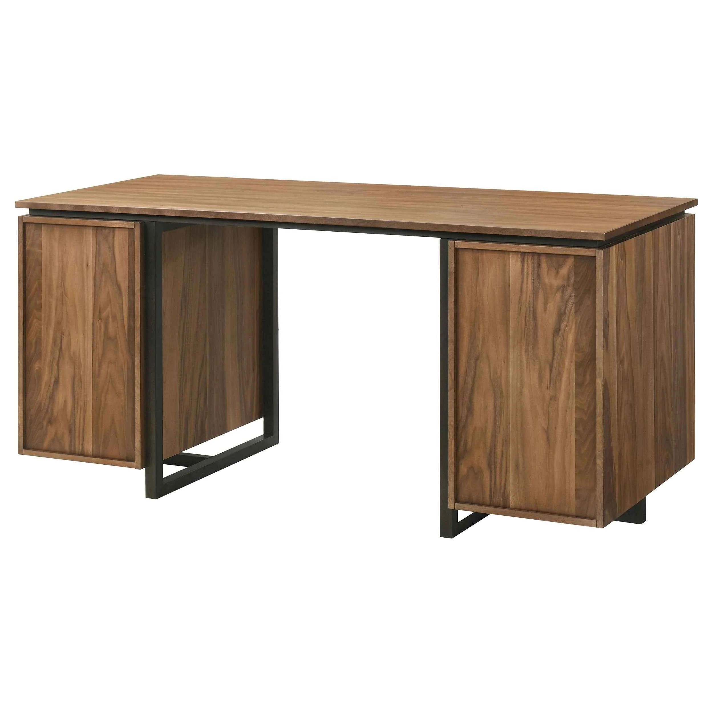 Berhalter Walnut Black 6-Drawer Double Pedestal File Computer Desk - Image 10