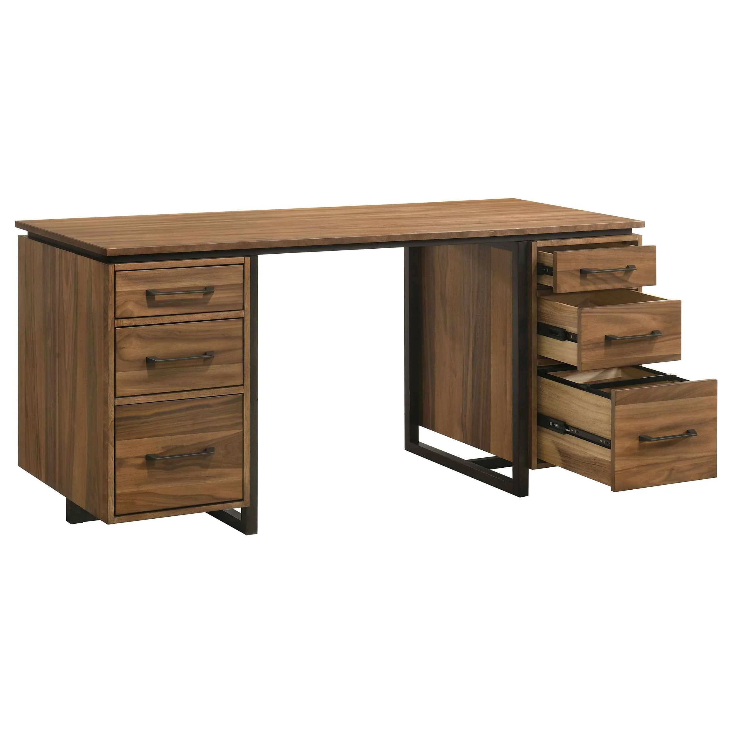 Berhalter Walnut Black 6-Drawer Double Pedestal File Computer Desk - Image 3