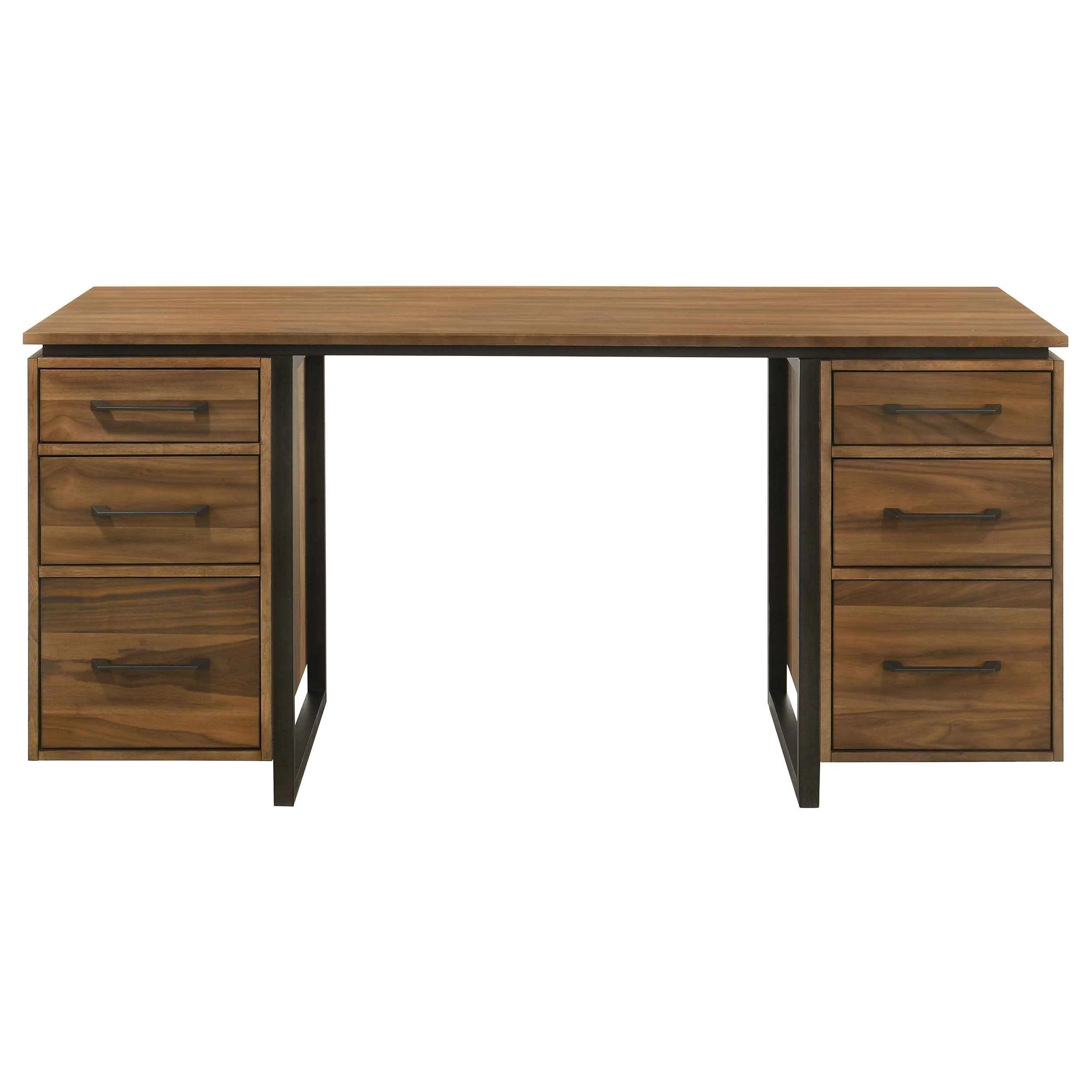 Berhalter Walnut Black 6-Drawer Double Pedestal File Computer Desk - Image 5