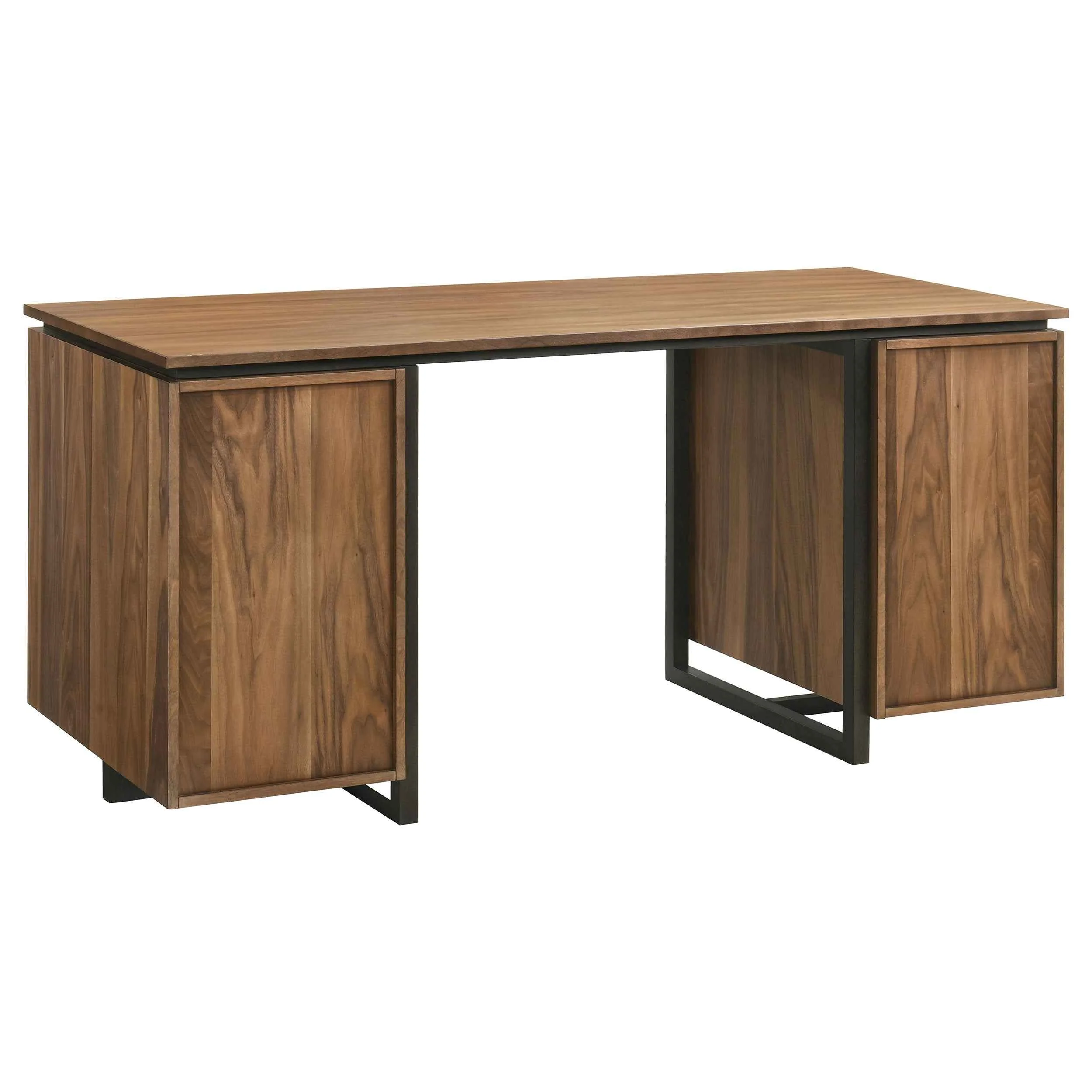Berhalter Walnut Black 6-Drawer Double Pedestal File Computer Desk - Image 8