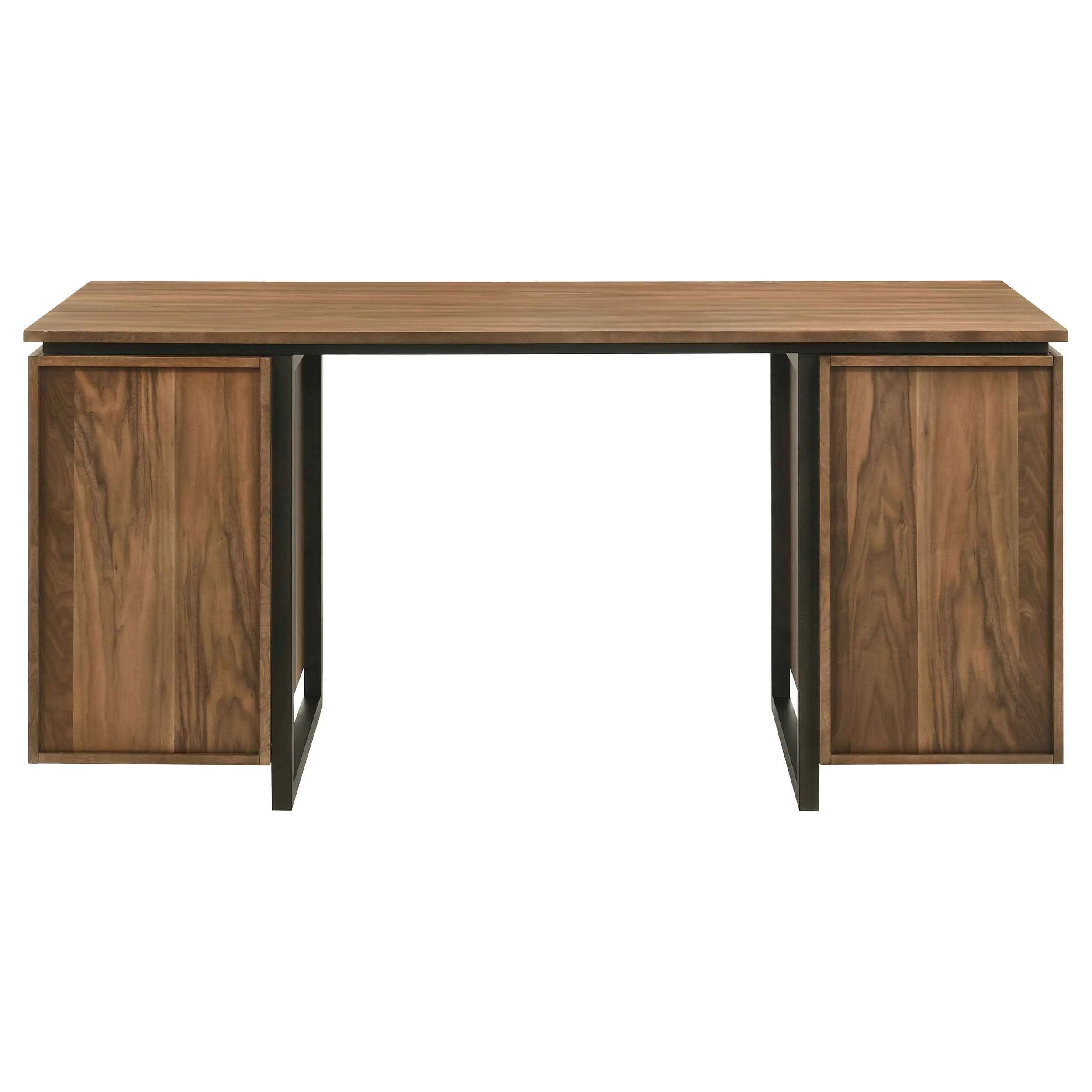 Berhalter Walnut Black 6-Drawer Double Pedestal File Computer Desk - Image 9