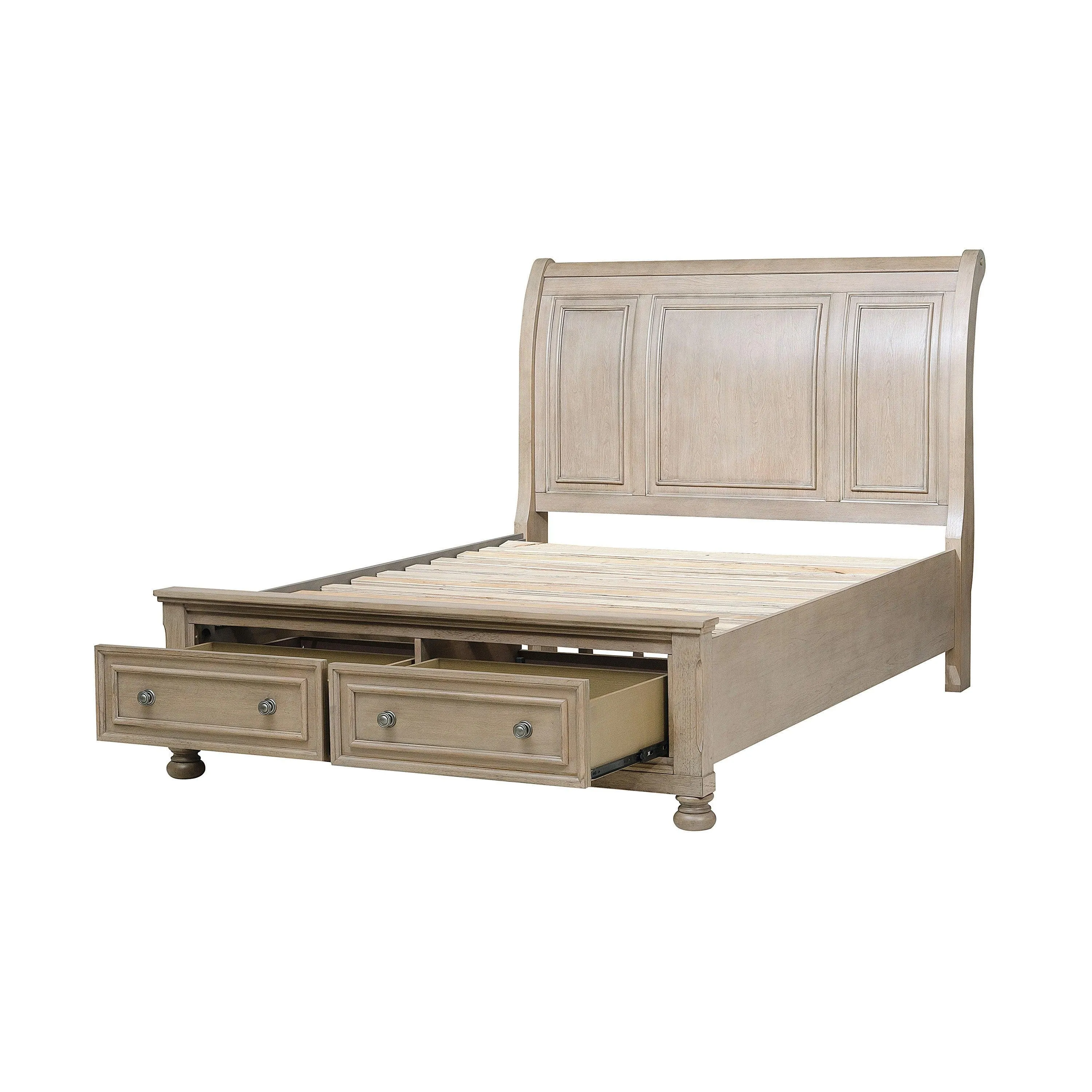 Bethel Wire Brushed Gray Queen Sleigh Storage Platform Bed - Image 4
