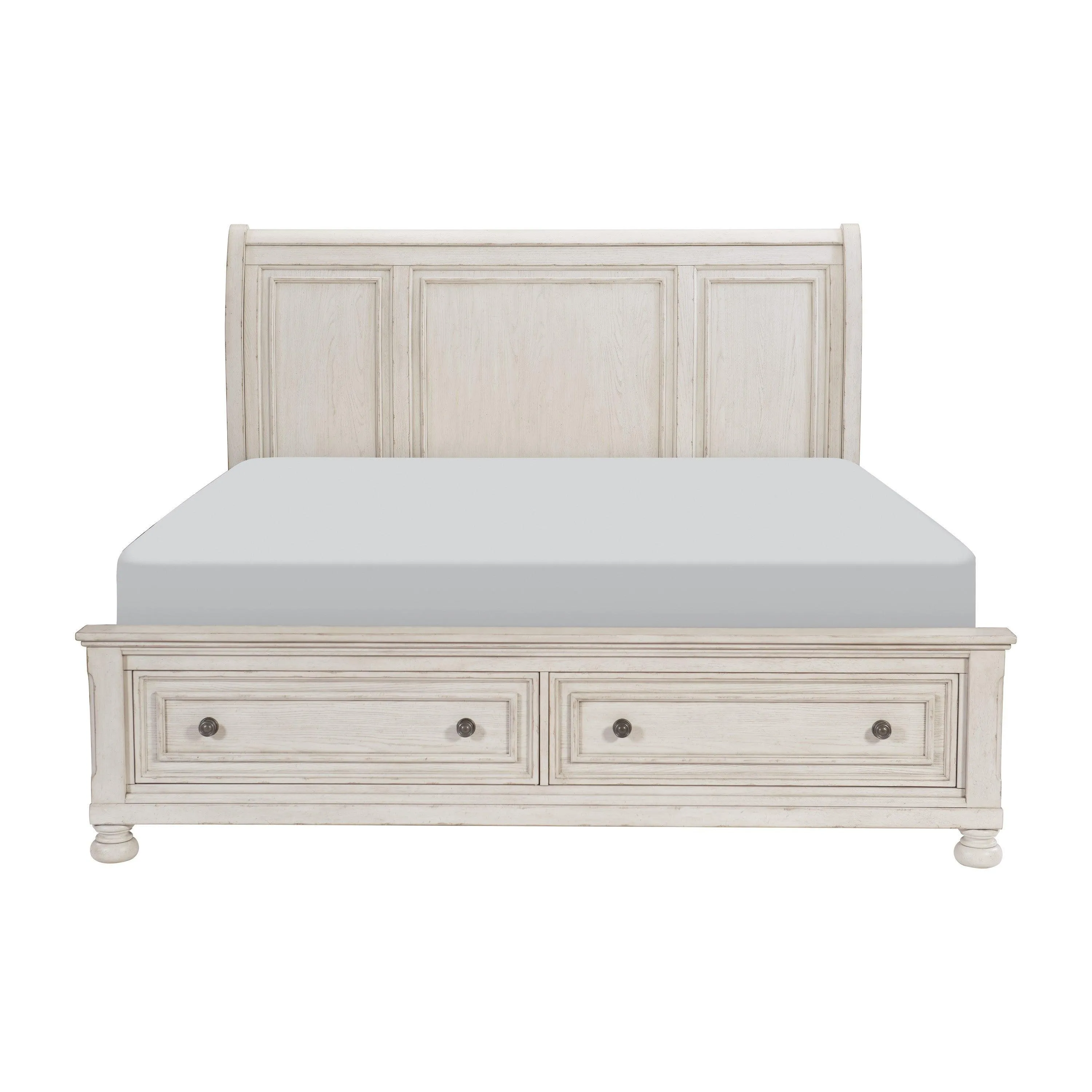 Bethel Wire Brushed White King Sleigh Storage Platform Bed - Image 3