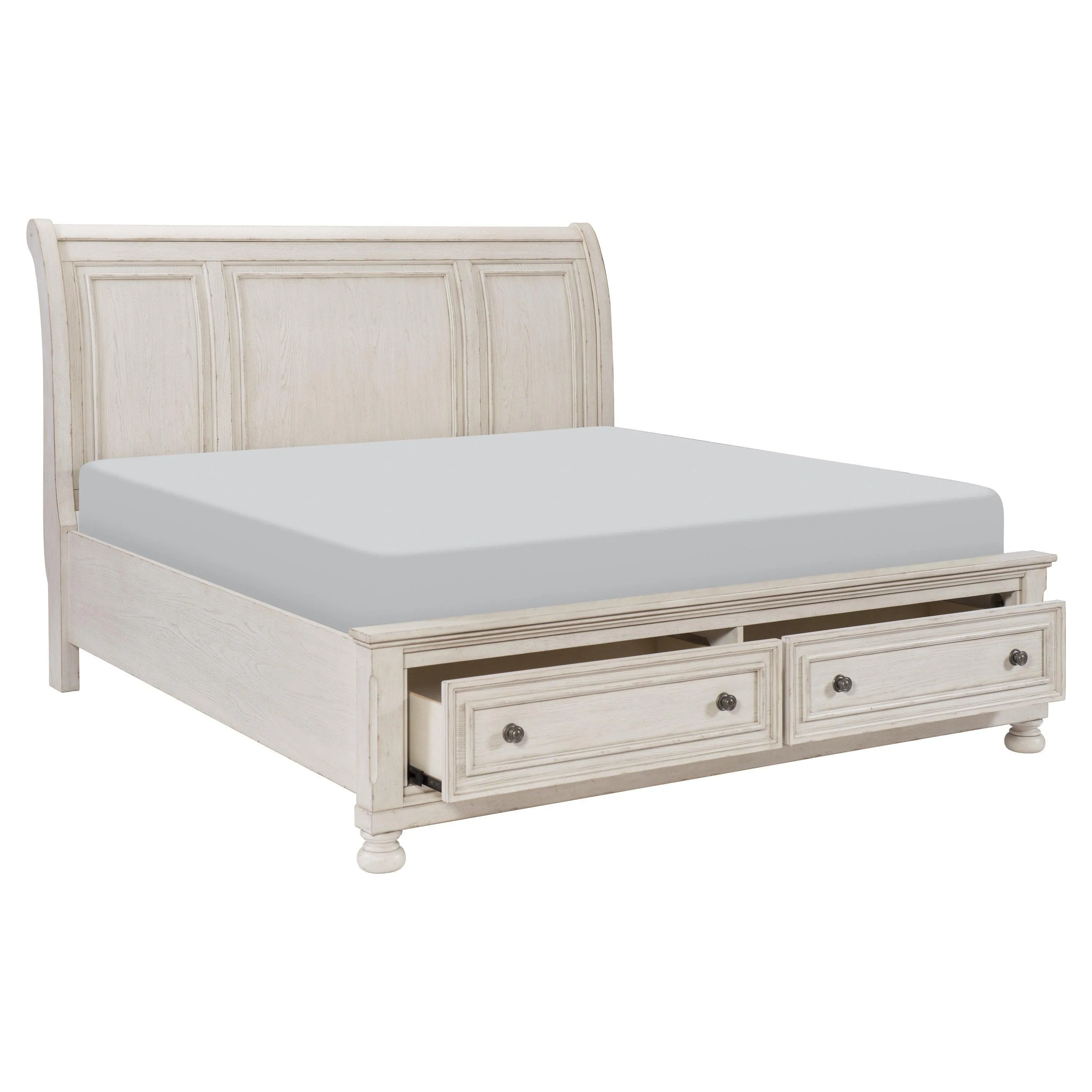 Bethel Wire Brushed White Queen Sleigh Storage Platform Bed - Image 3