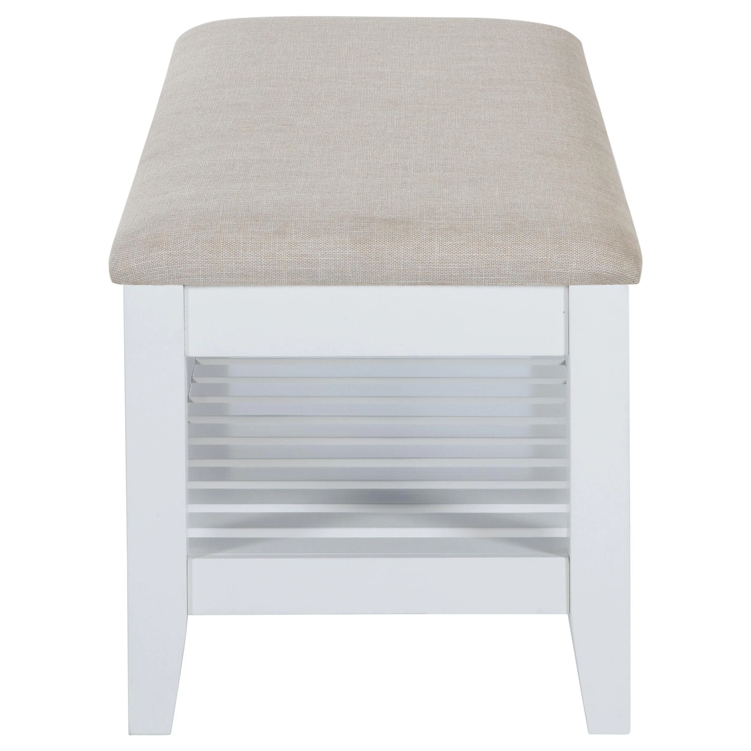 Bexhill White Upholstered Bench with Shelf - Image 3