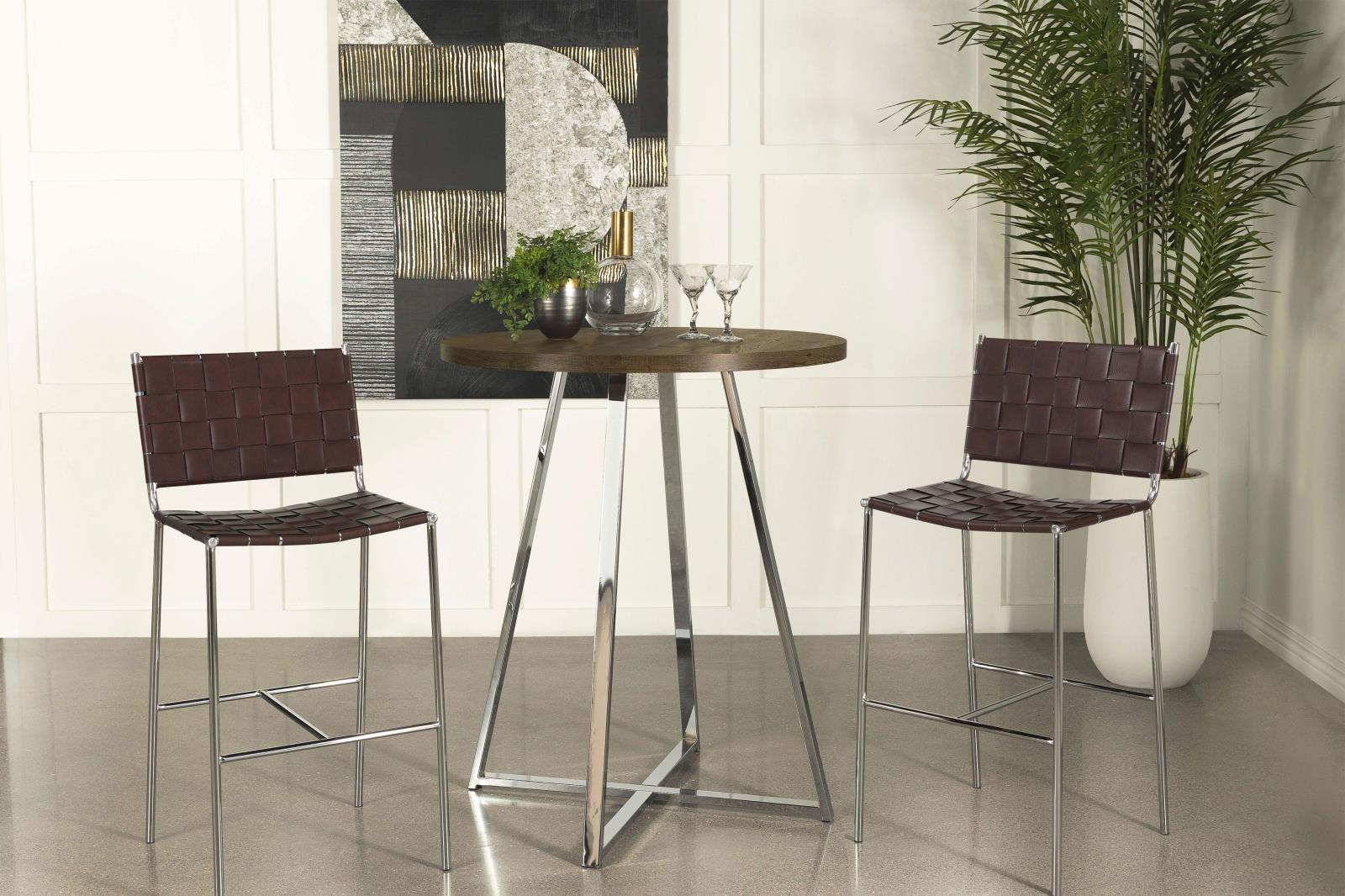 Bexter White/Chrome Faux Marble Round Top Bar Table - Image 8