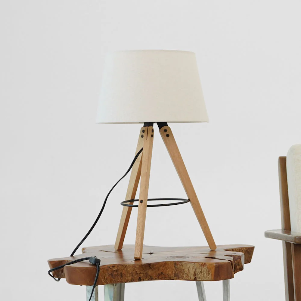 Birch Three Legged Wooden Bar Table Lamp - Natural - Black - Image 5
