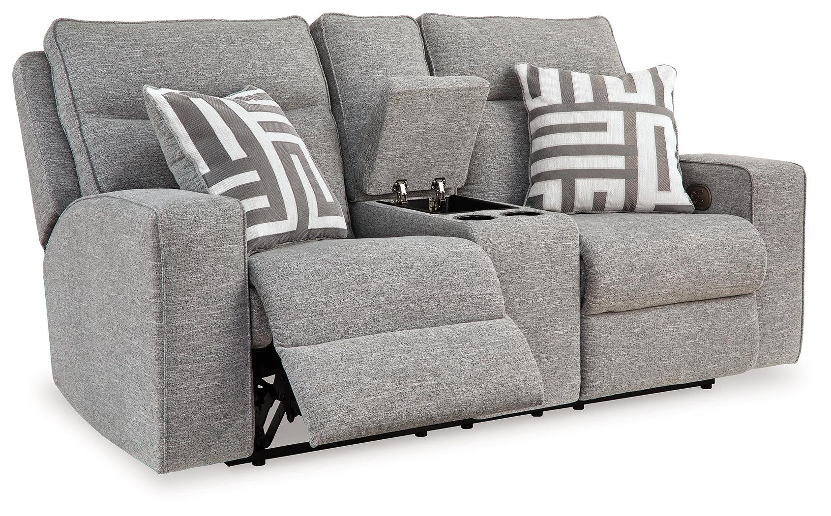 Biscoe Pewter Performance Fabric Dual Power Reclining Loveseat - Image 3