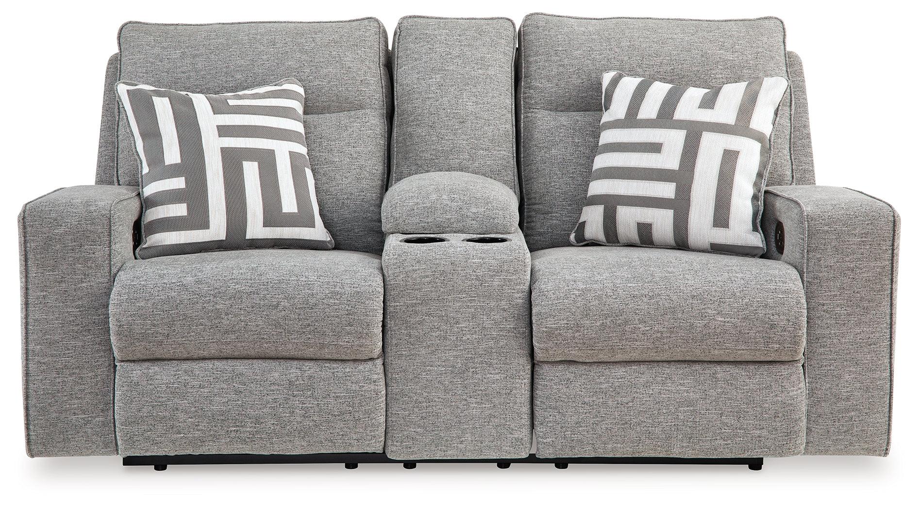 Biscoe Pewter Performance Fabric Dual Power Reclining Loveseat - Image 4