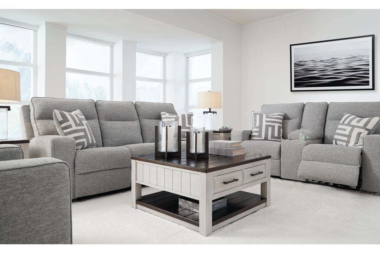 Biscoe Pewter Performance Fabric Dual Power Reclining Sofa and Loveseat - Image 2