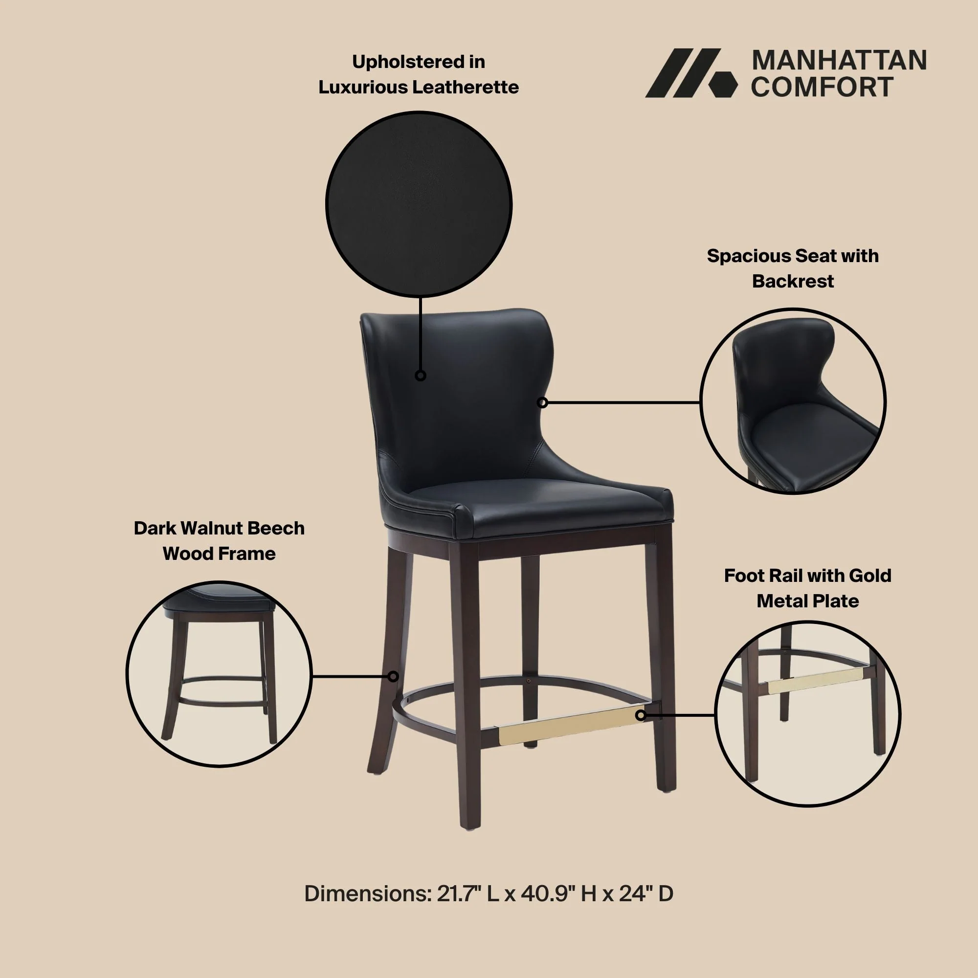 Blair Counter Stool in Black (set of 2) - Image 4