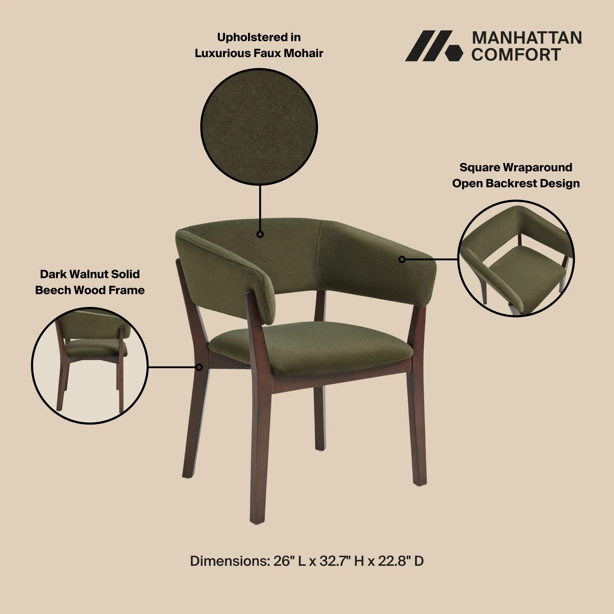 Blake Dining Armchair in Green (set of 2) - Image 4