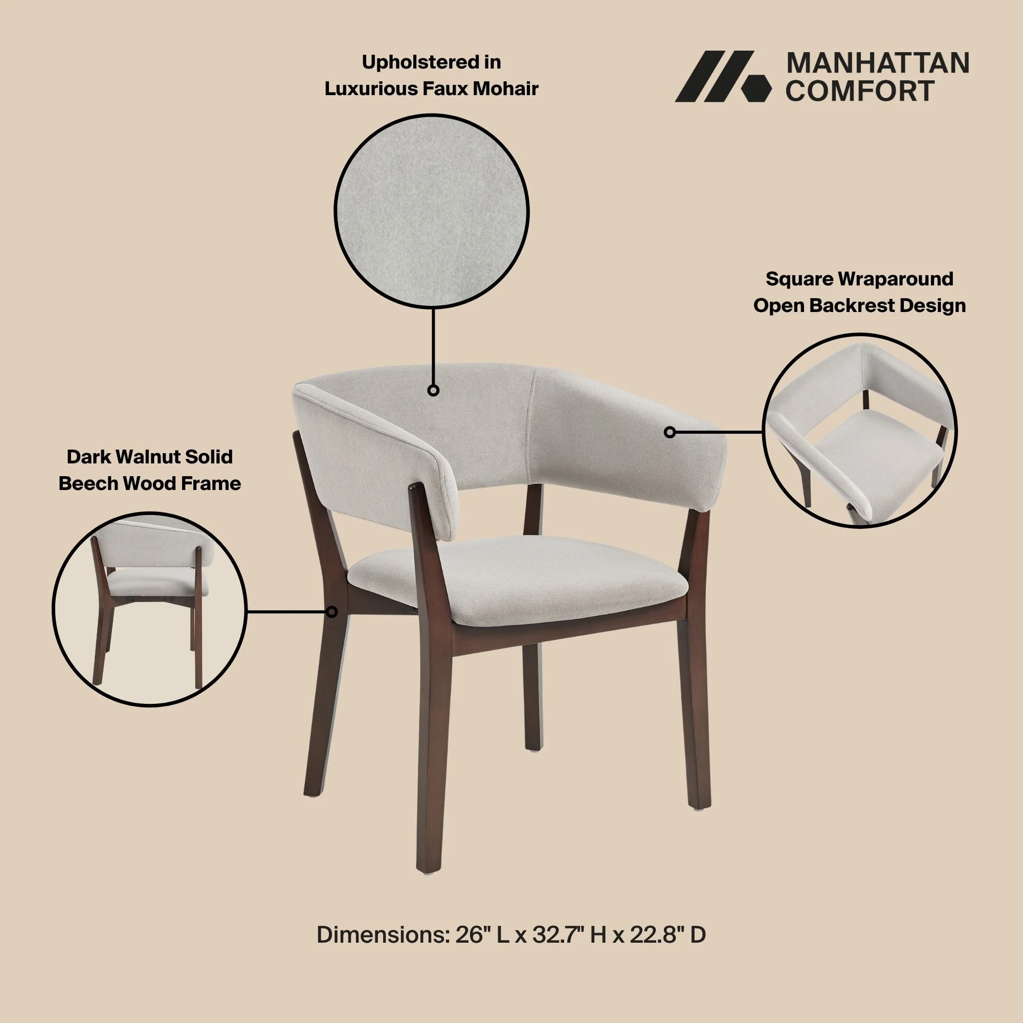 Blake Dining Armchair in Greige (set of 2) - Image 4