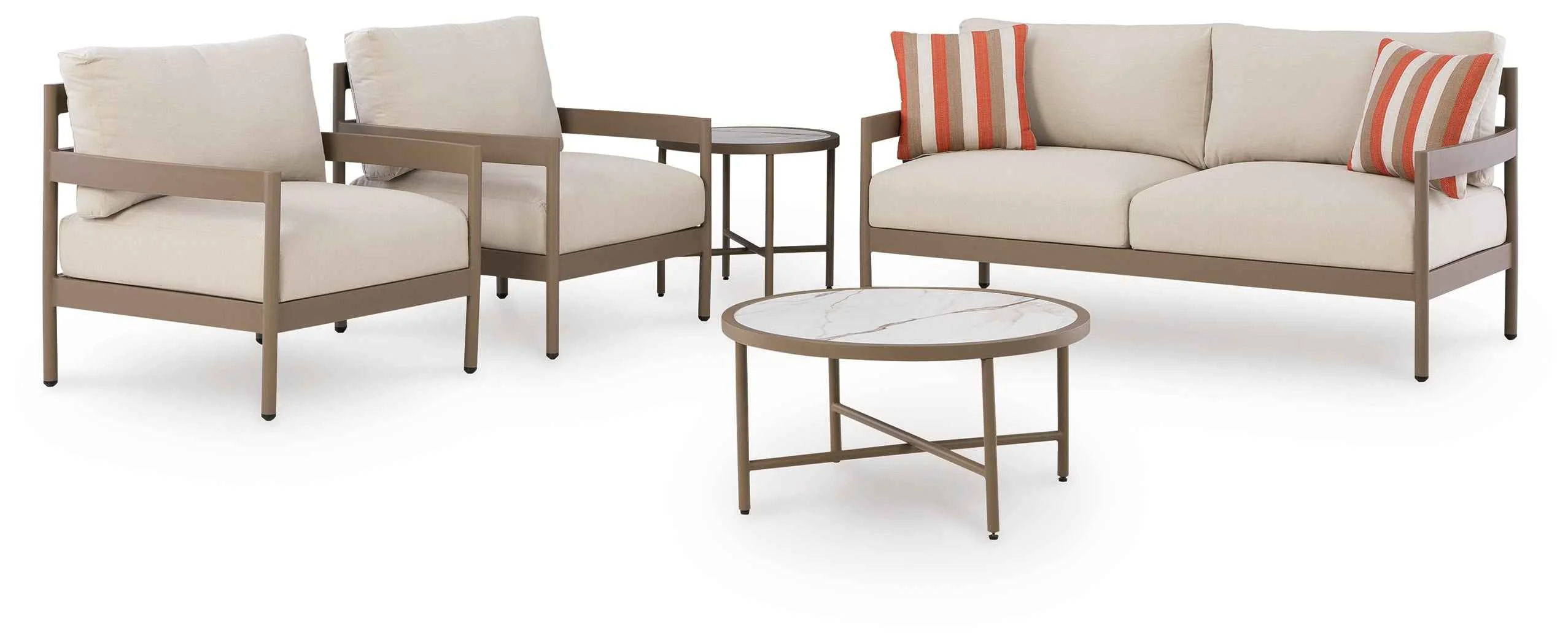 Bluff Trail Beige Outdoor Loveseat/Chairs/Tables Set (Set of 5) - Image 3